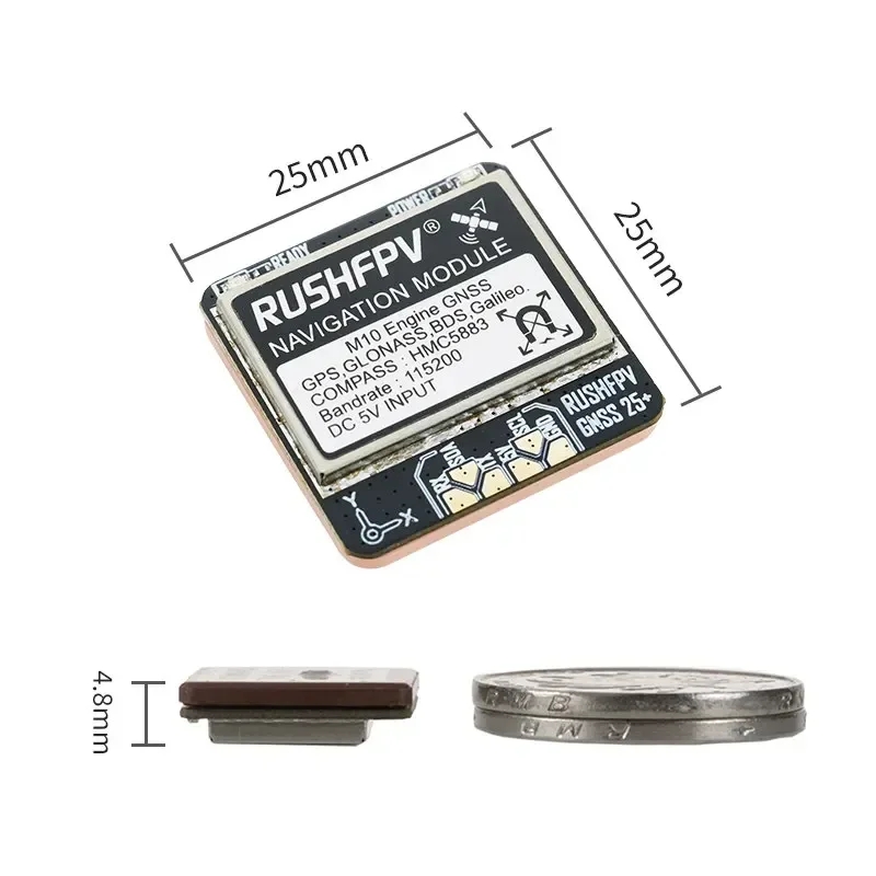 RUSHFPV GNSS PRO M10 Dual Protocol GPS Module Built-in Ceramic Antenna HMC5883 Compass 5V Input 25X25mm -HPXGRC