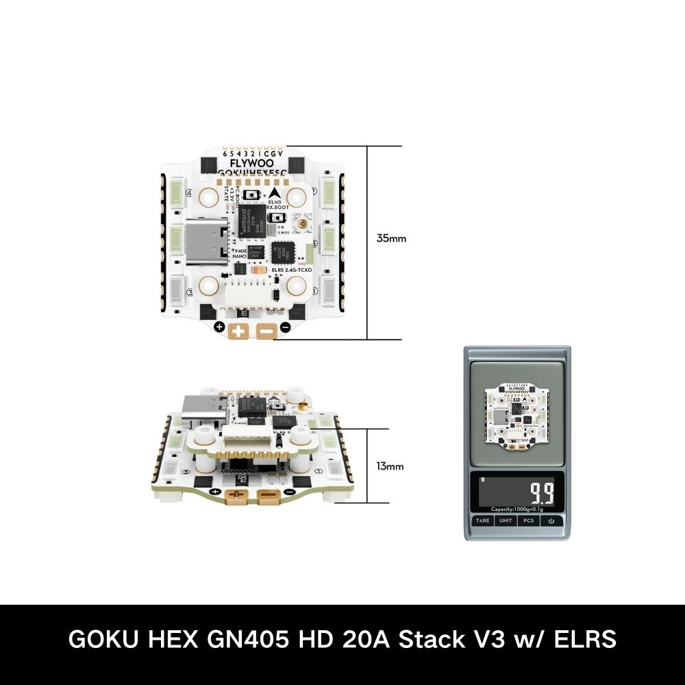 Flywoo GOKU GN405 Nano HD FC V3 with ELRS 16x16 20/35A/20A 6-IN-1 ESC with LED Compact Flight Controller-HPXGRC