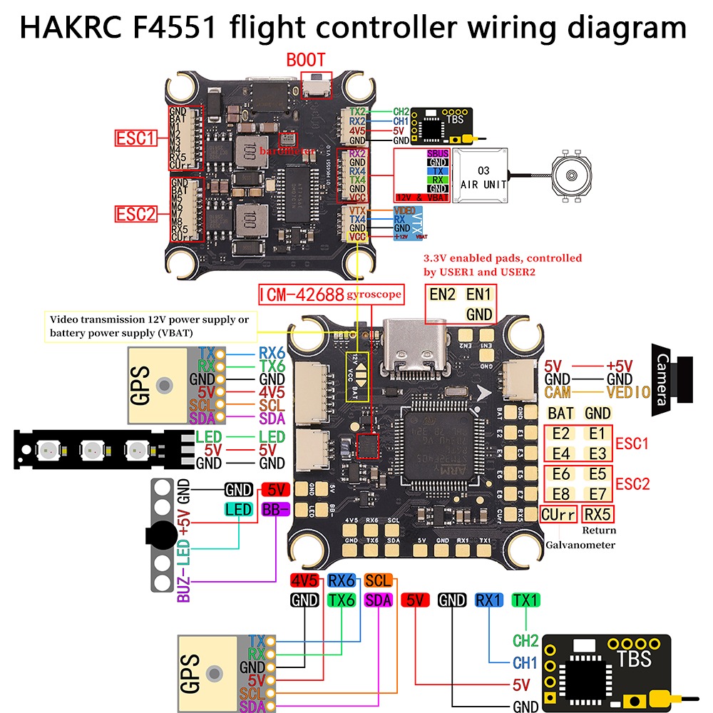 HAKRC F405V2 Dual BEC Barometer Gyroscope 2-6S  Flight Controller 