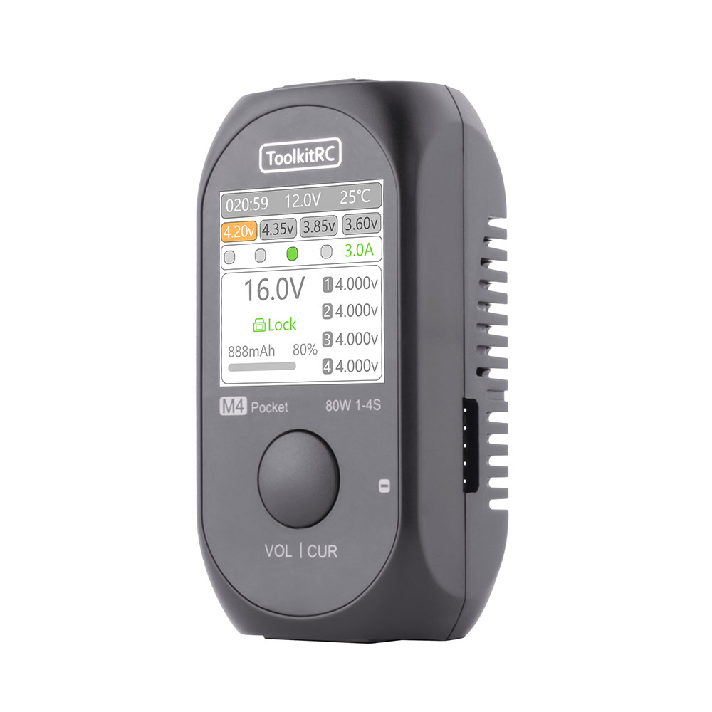 ToolkitRC M4 Pocket 80W 5A MINI Smart Charger XT30 XT60 Input USB-C Input/Output Charger W/ IPS Bright Clear Wide Angle Display-HPXGRC