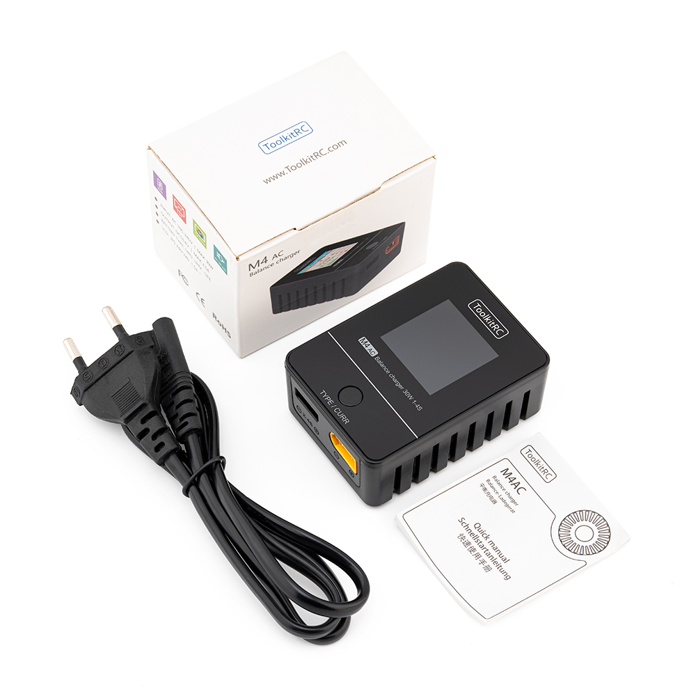 ToolkitRC M4AC 30W LiPO LiFE LiHV Compact AC Charger 1-4S  XT60 Interface 