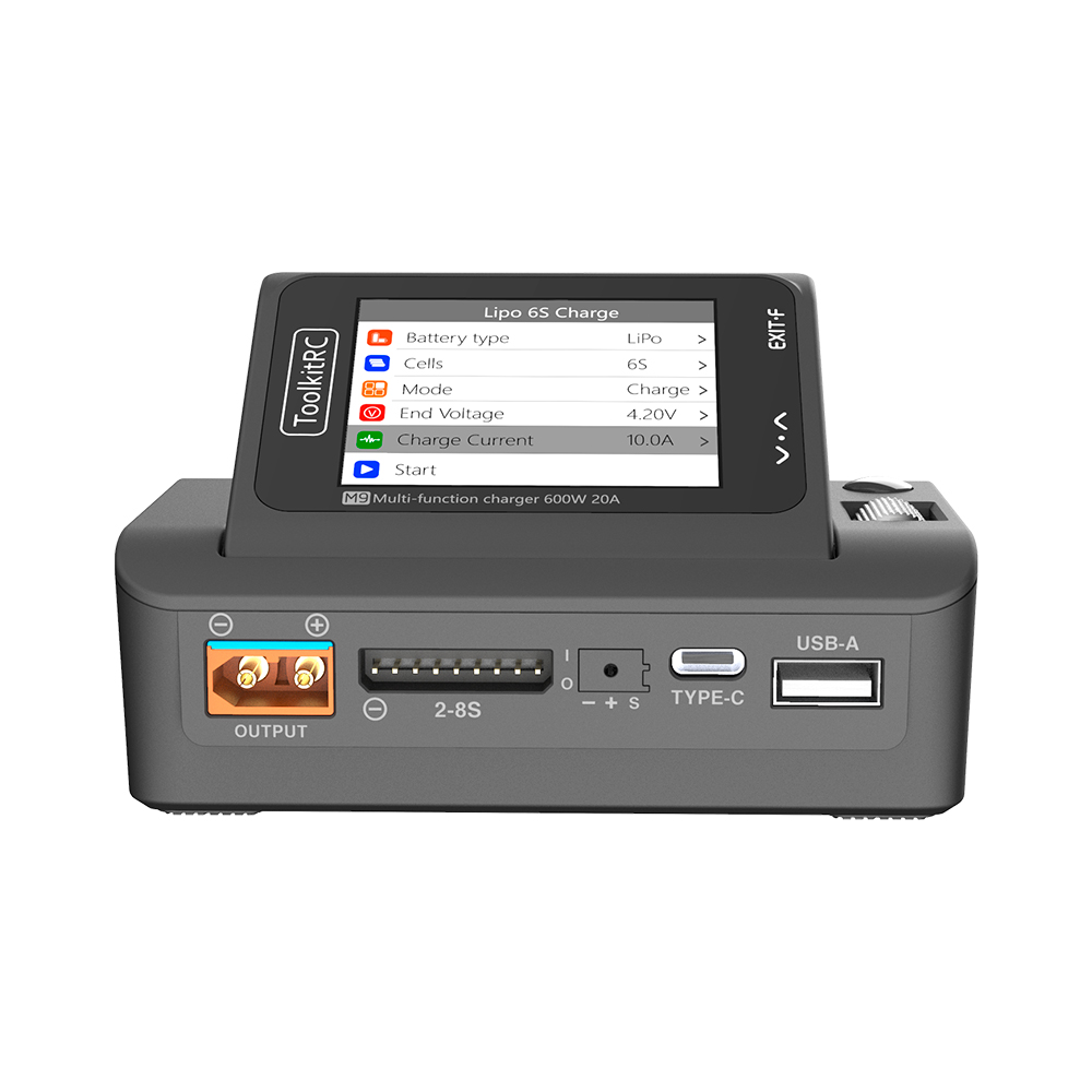 ToolkitRC M9 600W high-power charger multi-angle IPS screen + dual USB fast charging, fully compatible with 2-8S devices-HPXGRC