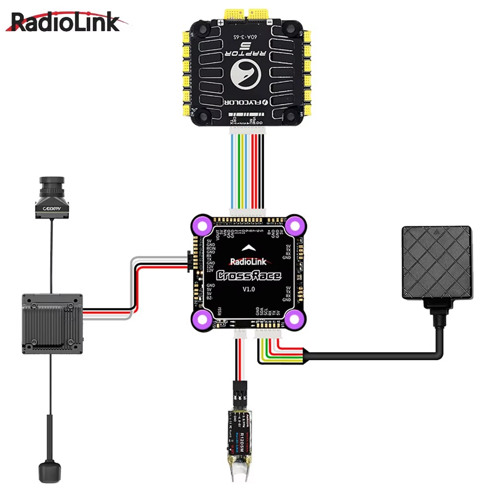 Radiolink CrossRace Flight Controller 12CH Output OSD Integrated, Compatible 4-in-1 ESC Plug-and-play and 2-8 Axis Multirotor-HPXGRC