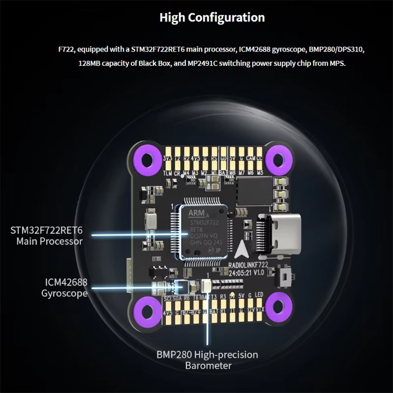 Radiolink F722 Racing Flight Controller Integrated OSD BEC Open-source Betaflight Multiple Image Transmission 3-6S-HPXGRC