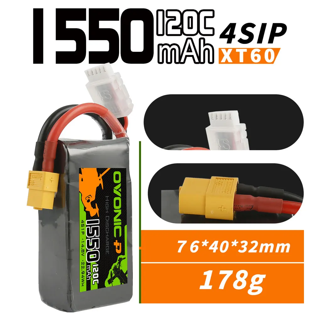 OVONIC 4S 6S Lipo Battery 1050mAh  1300mAh 1550mAh 1300mAh 1550mAh 2200mAh LiPo Battery Pack For FPV Helicopter Drone Boat Airplane-HPXGRC