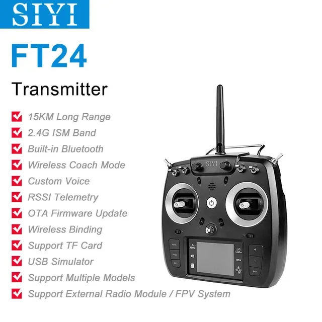 SIYI FT24 2.4GHz 12CH 15KM Long Range Transmitter with FR/FR Mini OTA Receiver for External R9M/TBS Multi-protocol RF System-HPXGRC