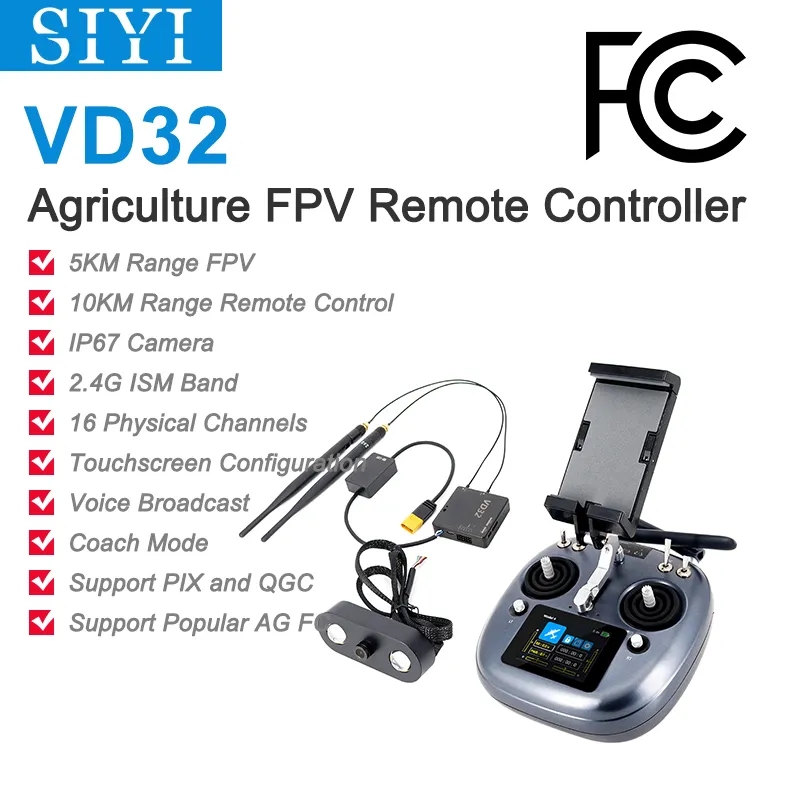 SIYI VD32 Agriculture FPV Remote Controller with Bluetooth Datalink Touchscreen IP67 Camera for Spraying Drone 16CH 2.4G 5KM FCC-HPXGRC