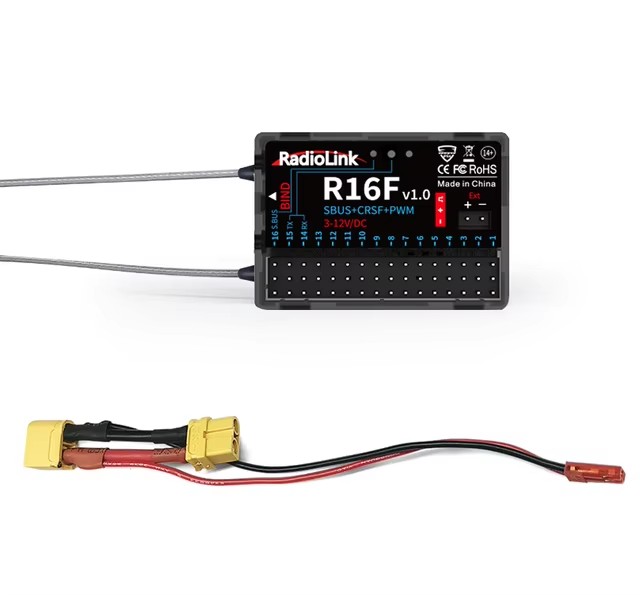 Radiolink R16F RC Receiver 16 Channle 2.4G Gyro Car Voltage Transmission Telemetry 600m Long Range RX for RC Car Boat Airplane-HPXGRC