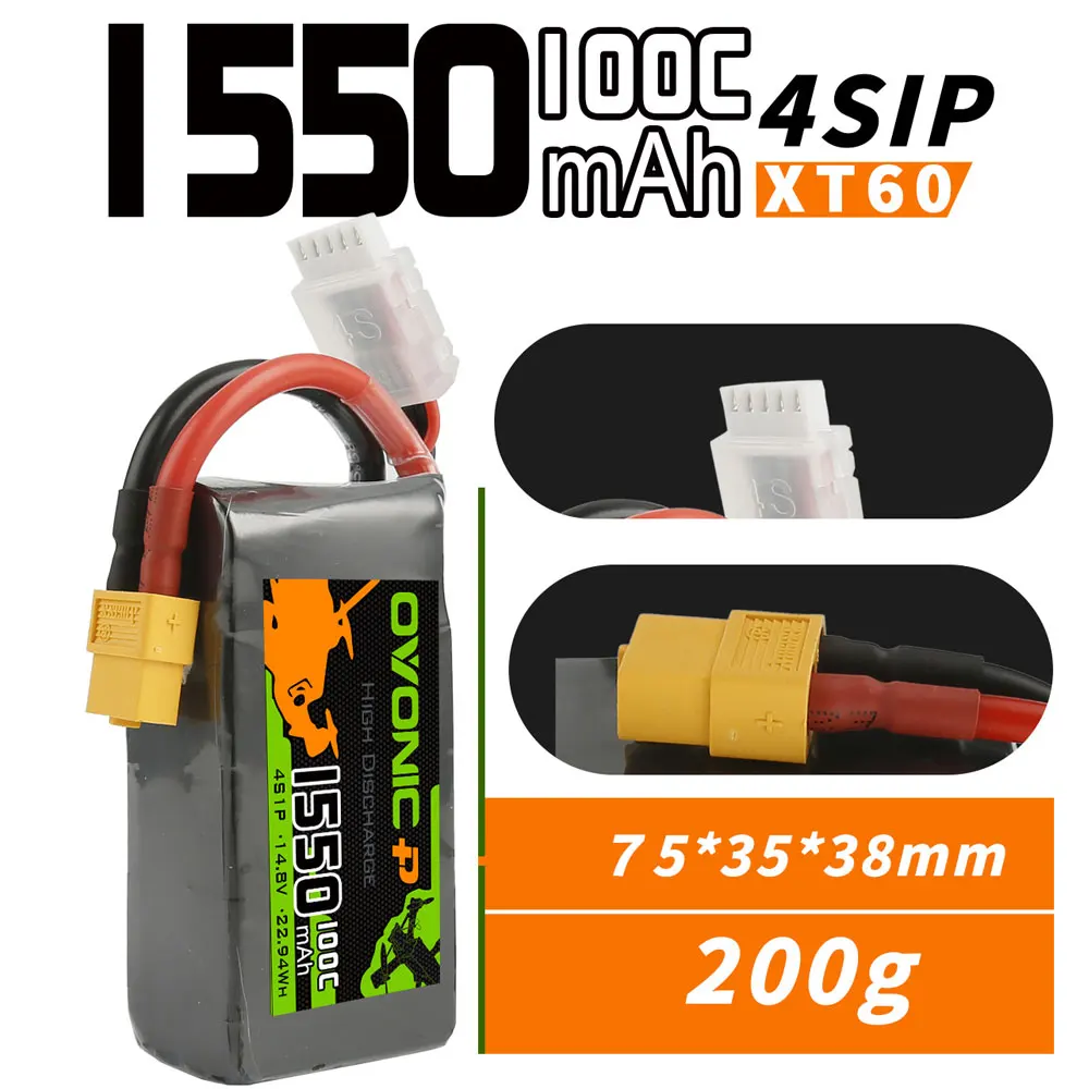 OVONIC 4S 6S Lipo Battery 1050mAh  1300mAh 1550mAh 1300mAh 1550mAh 2200mAh LiPo Battery Pack For FPV Helicopter Drone Boat Airplane-HPXGRC