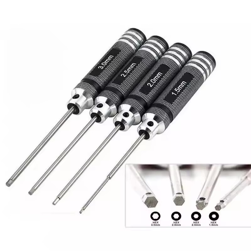 4PCS 1.5/2/2.5/3.0mm Black Hex Drivers Allen Wrench Repair Tool Set for RC Cars