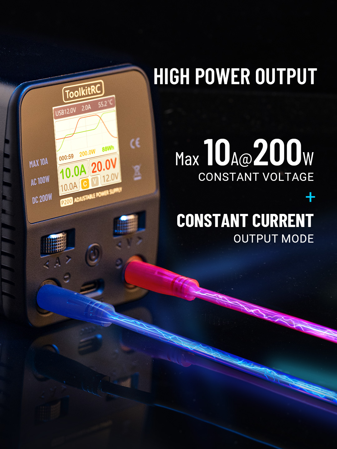 High power output: Maximum10A@200W constant voltage + constant current output mode