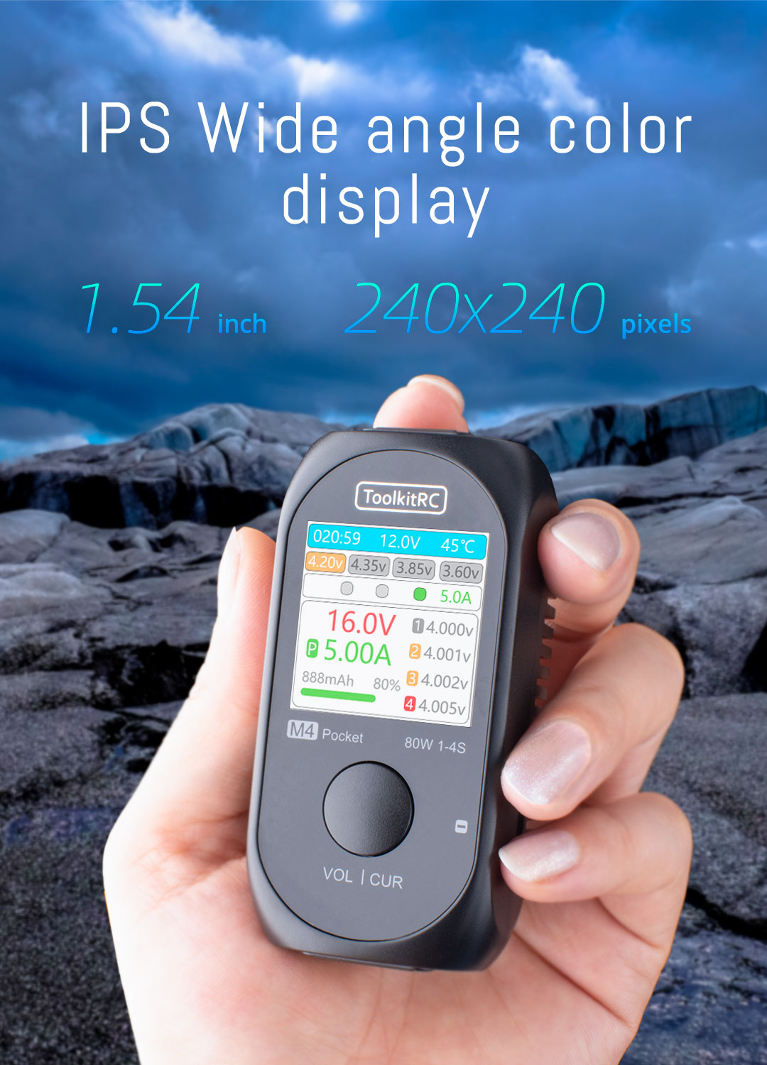 IPS Wide angle colordisplay: 1.54" 240x240 pixels