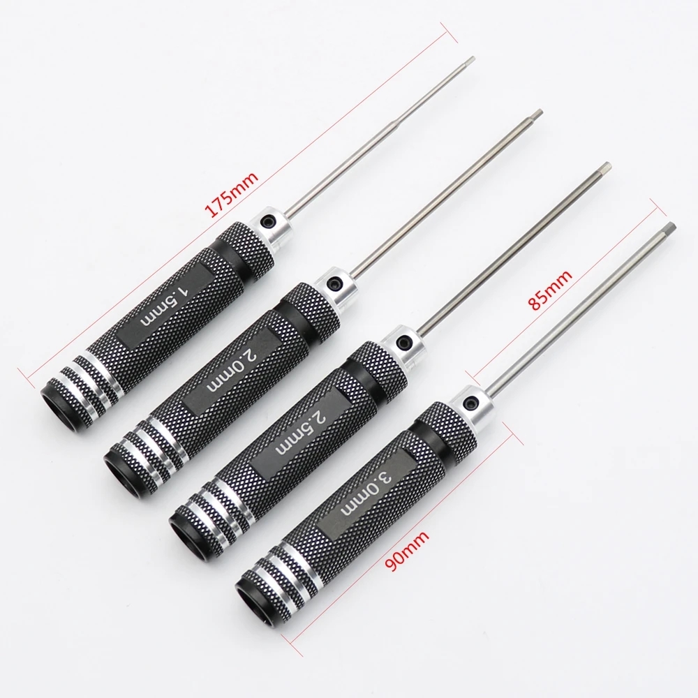 4PCS 1.5/2/2.5/3.0mm Black Hex Drivers Allen Wrench Repair Tool Set for RC Cars