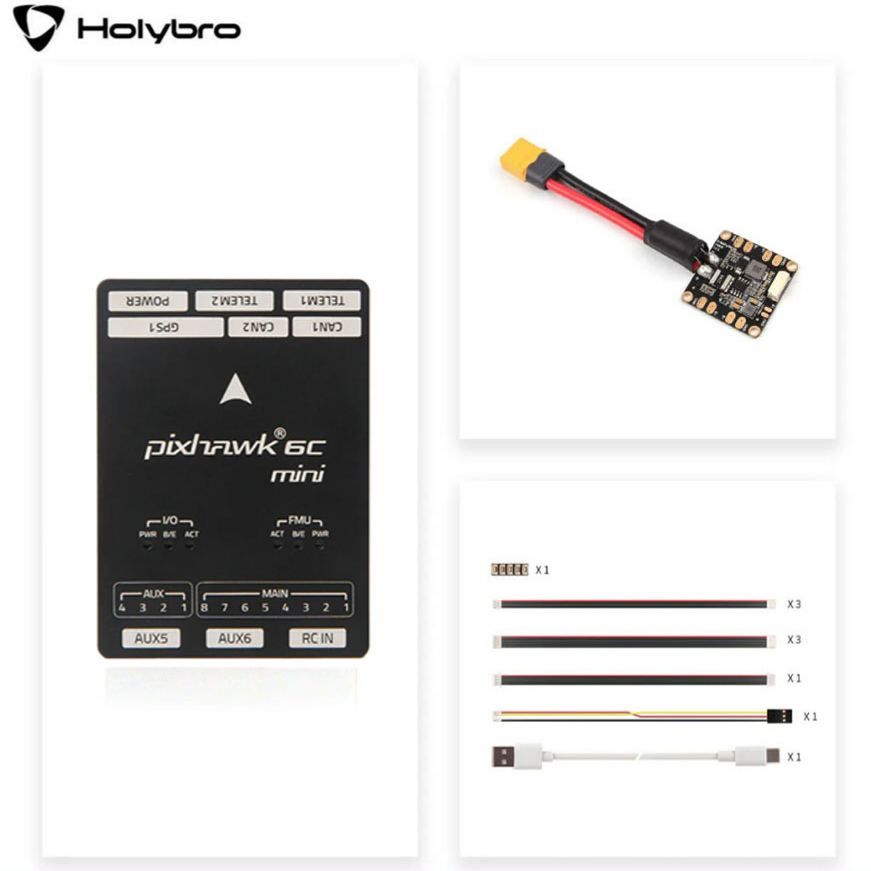 Holybro Pixhawk 6C Mini Flight Controller with PM02 V3 12S/PM06 14S Power Module and M9N/M10 GPS for RC Multirotor Airplane