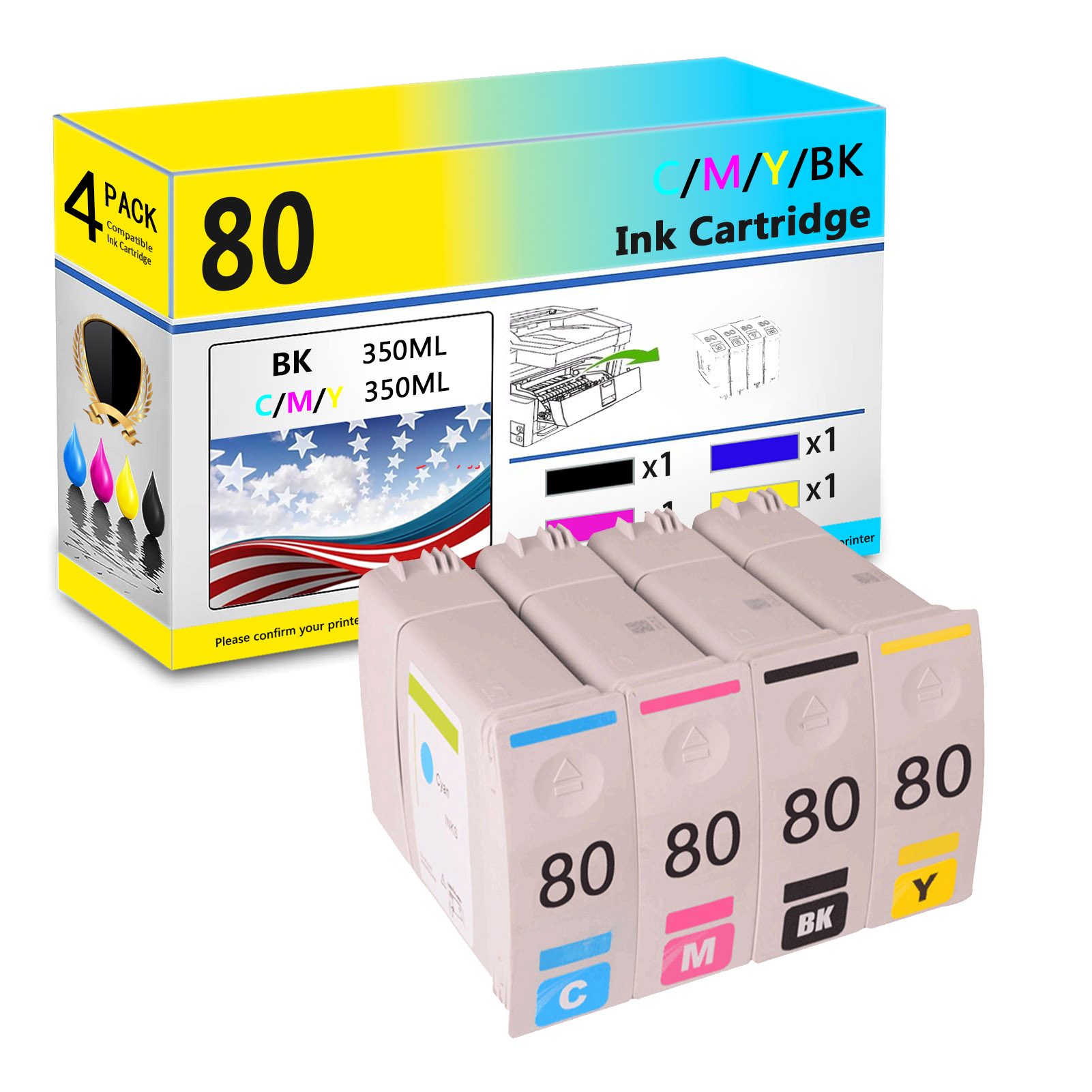 For HP 80 C4871A C4846A C4847A C4848A Ink Cartridge Work For HP DesignJet 1050C 1050C 1055CM 1055CM Printers-PrintsBoost