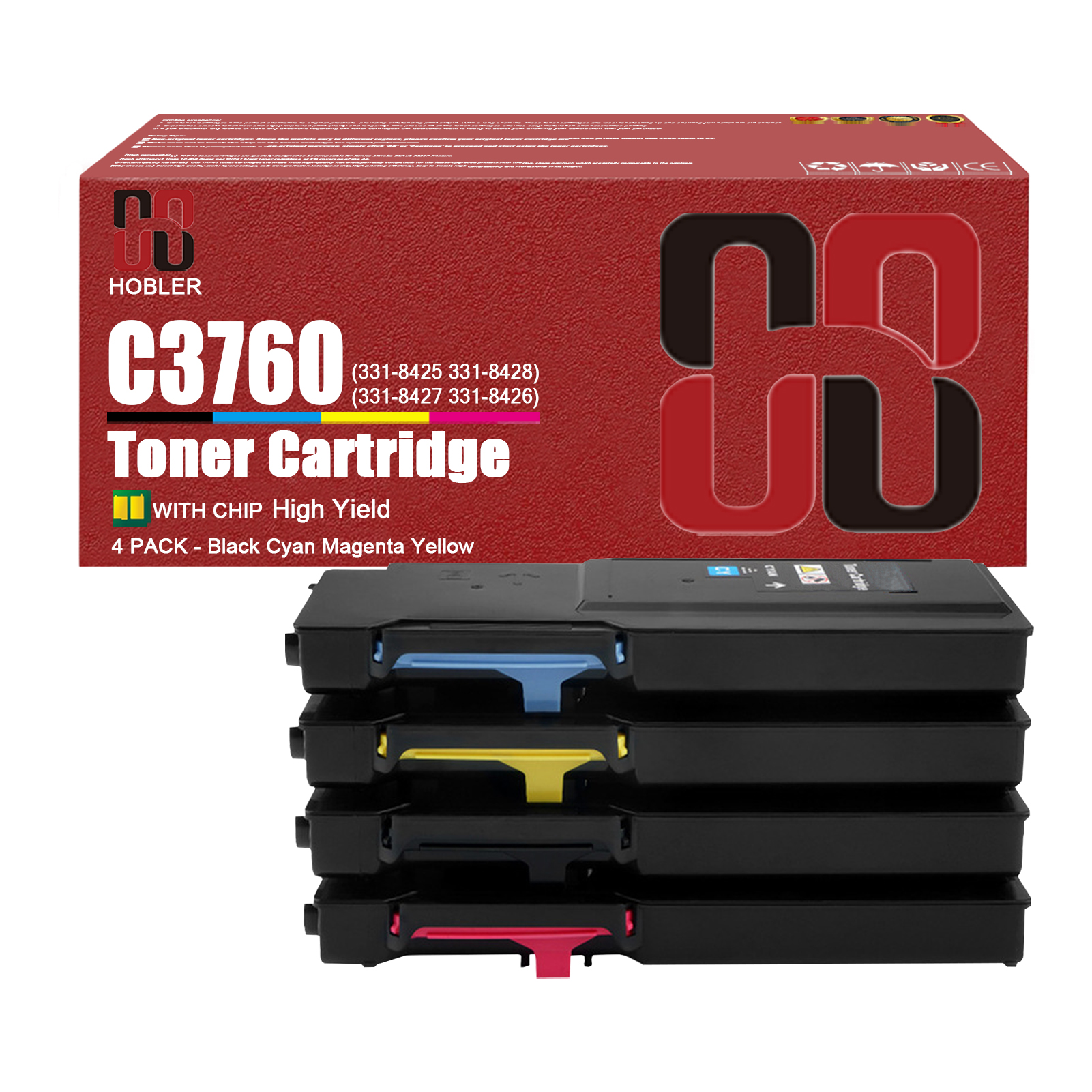 For Dell 331-8425 331-8428 331-8427 331-8426 Toner Cartridge Work for Dell C3760n C3760dn C3765dnf C3760 C3765 Printers-PrintsBoost