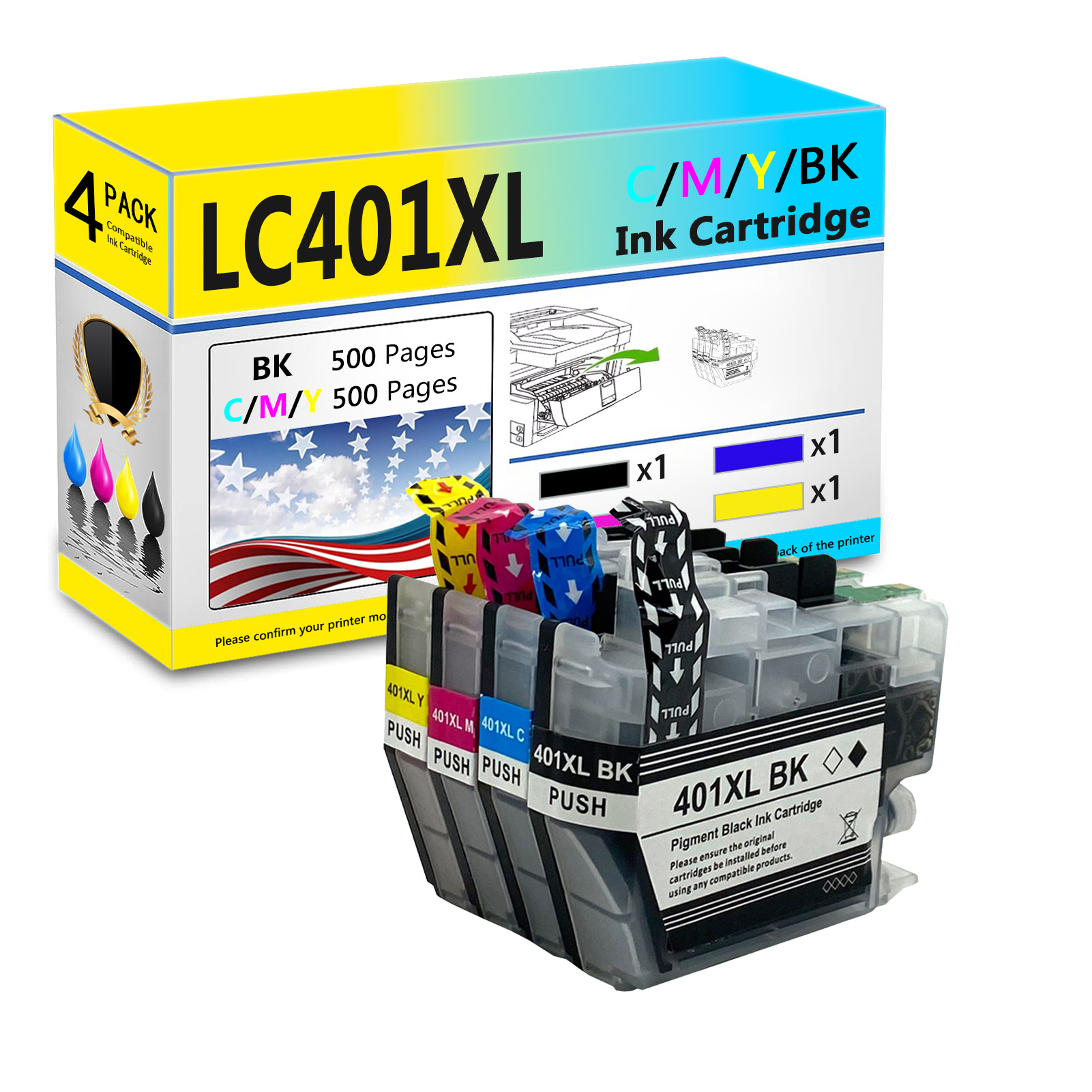 For Brother LC401XL Ink Cartridge Work For Brother MFC-J1010DW MFC-J1012DW MFC-J1170DW Printers