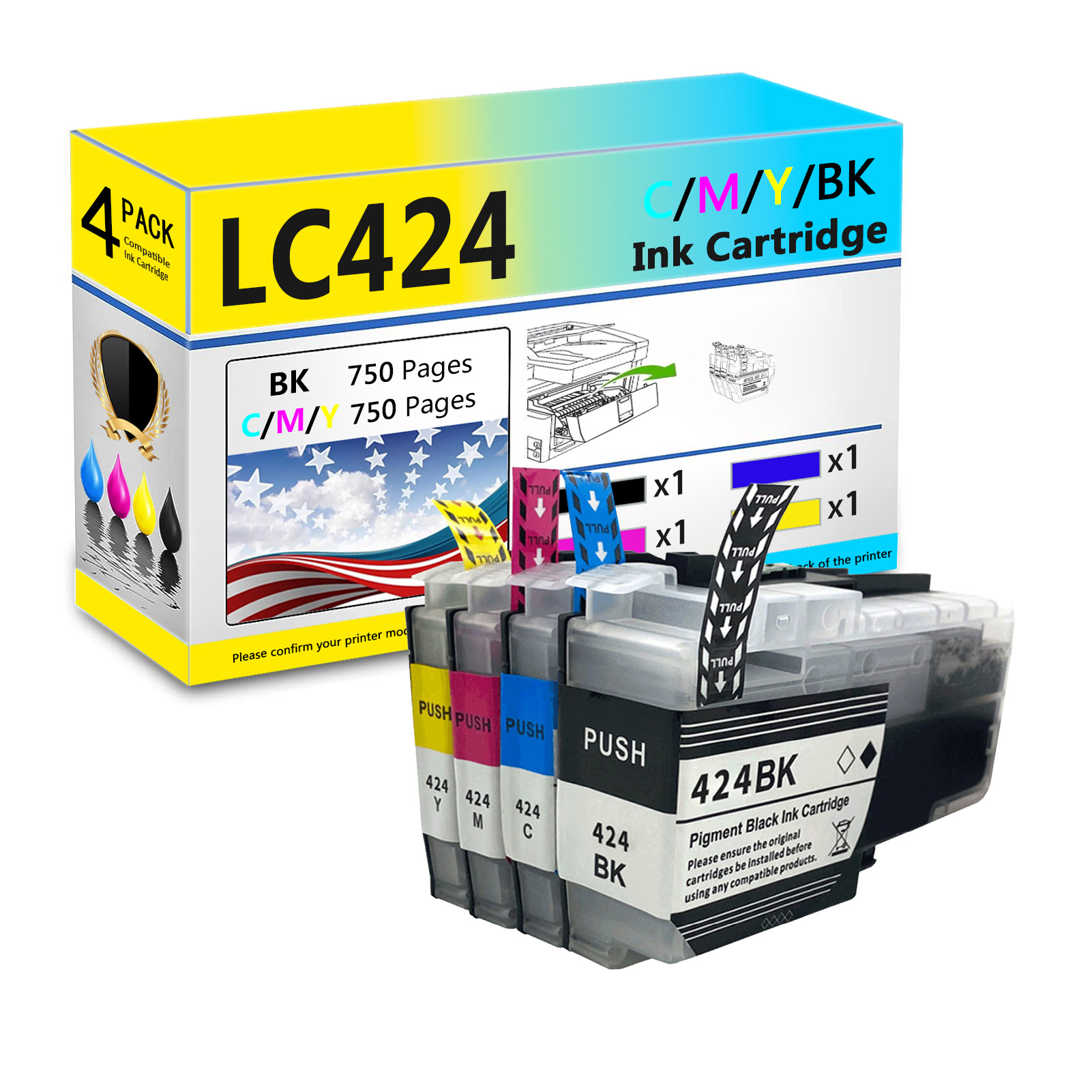 For Brother LC424 Ink Cartridge Work For Brother DCP-J1200W DCP-J1200WE Printers