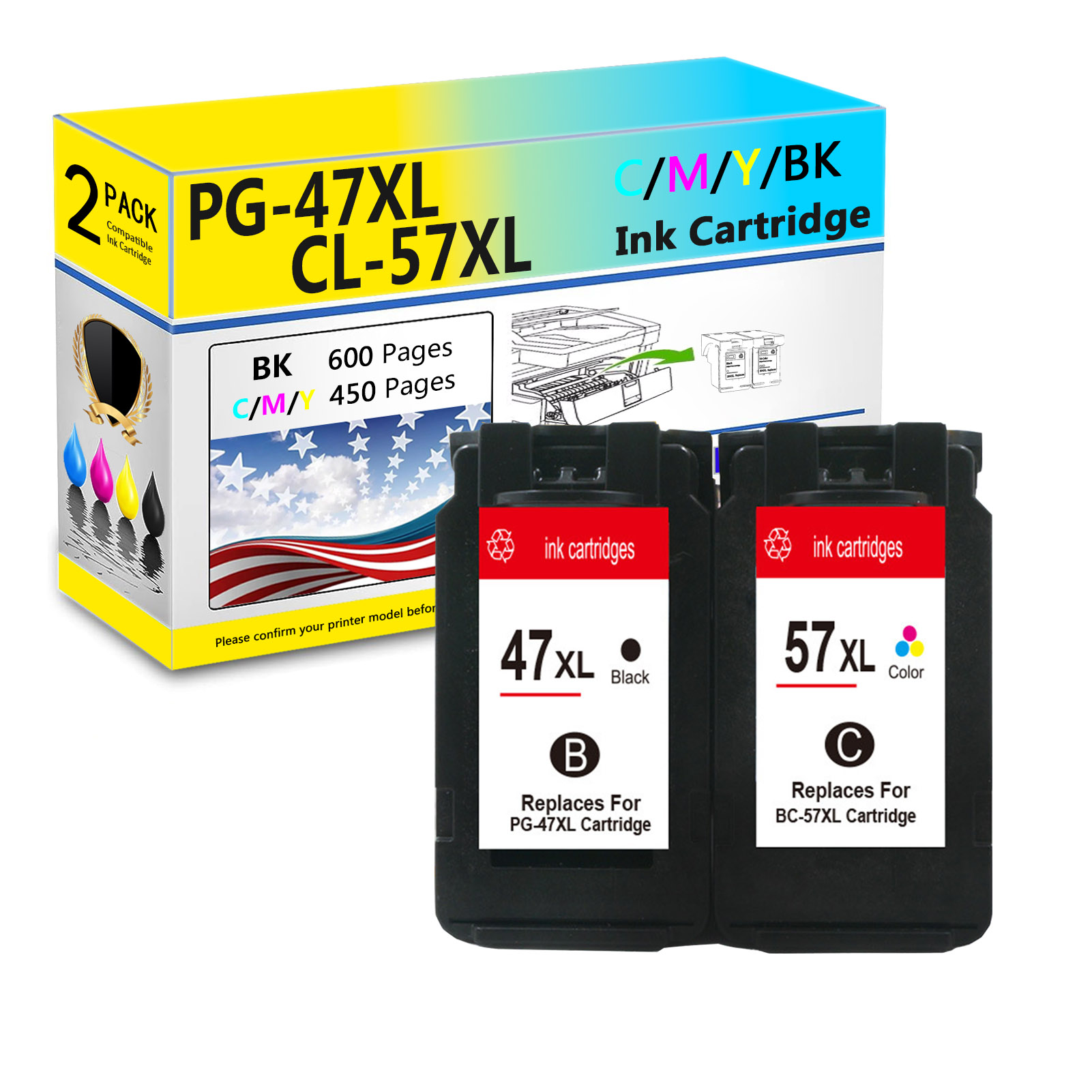 For Canon PG-47XL CL-57XL Ink Cartridge Work For Canon Pixma E400 E410 E417 E460 E470 E477 E480 E3170 E3177 E3370 E4270 Printers-PrintsBoost