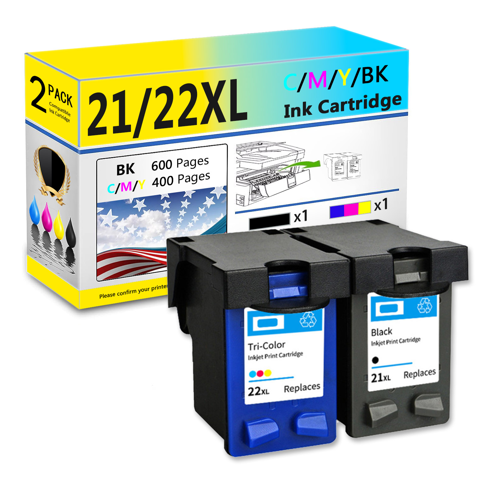 For HP 21XL 22XL Ink Cartridge Work For HP OffceJet 4315 J3608 J3625 J3635 J3640 Fax 1250 3180 DeskJet 3910 3915 3918 etc. Printers-PrintsBoost