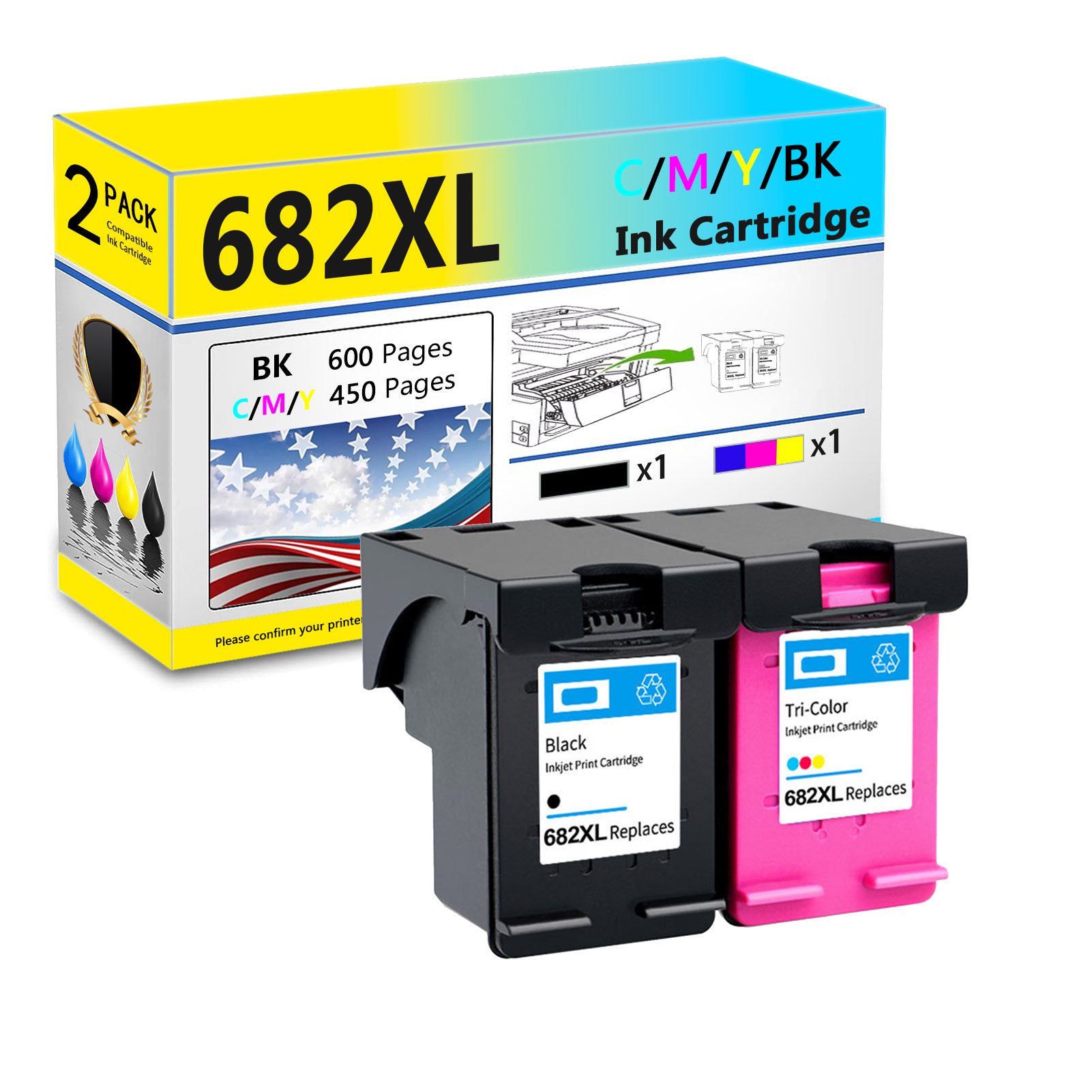 For HP 682XL Ink Cartridge Work For  HP DeskJet Ink Advantage 1216 2336 2775 2776 2777 2778 2779 4175 4178 6075 6078 6475 6478 Printers-PrintsBoost