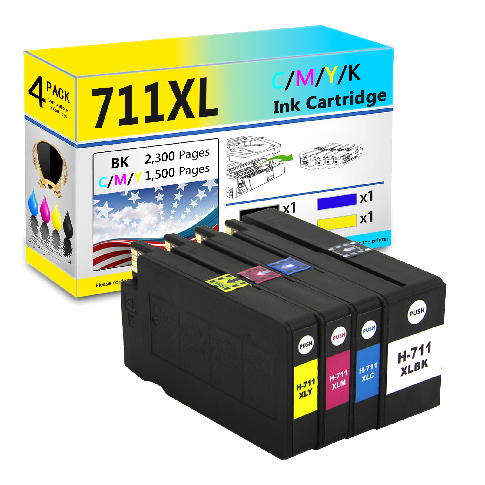 For HP 711XL Ink Cartridge Work For HP DesignJet T100 T120 T520 T530 Printers
