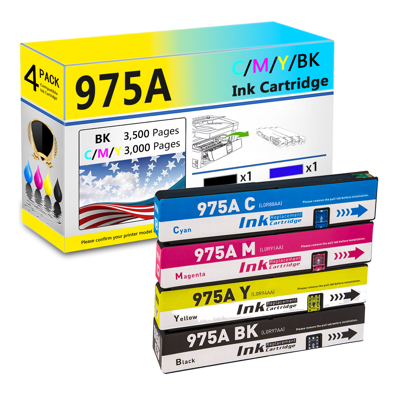 For HP 975A Ink Cartridge Work For HP PageWide 352dw 377dw 377dn 452dw 452dn 477dn 477dw 552dw 577z 577dw P55250dw P57750dw Printers-PrintsBoost
