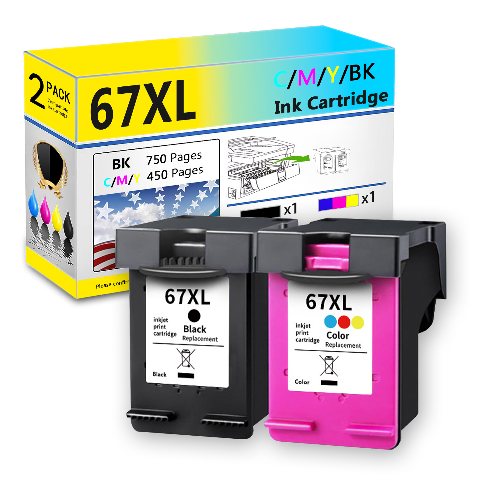 For HP 67XL Ink Cartridge Work For HP Deskjet 2755 2752 Deskjet Plus 4155 4158 Envy 6010 6012 6020 Envy Pro 6410 6412 6420 Printers-PrintsBoost