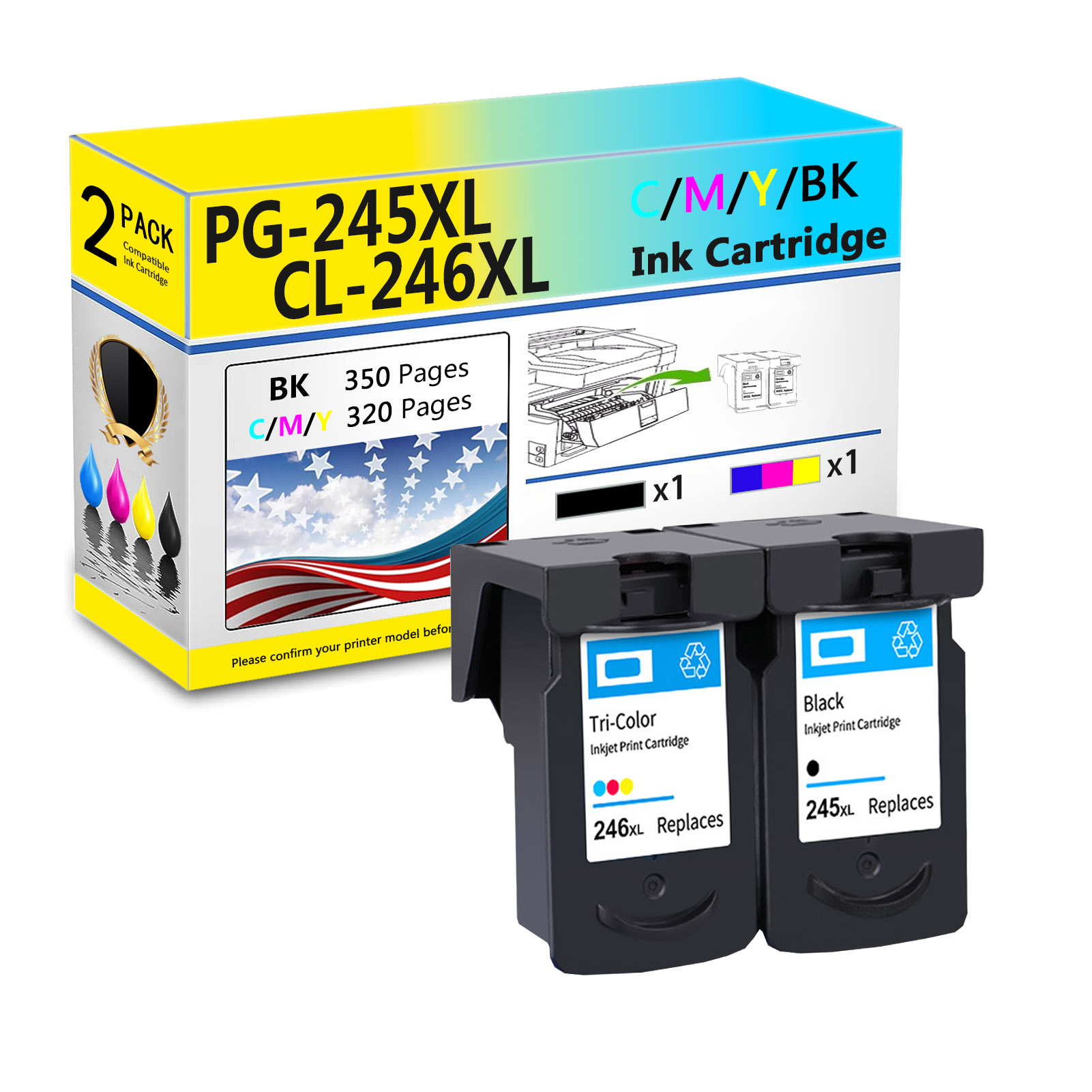 For Canon PG-245XL CL-246XL Ink Cartridge Work For Canon TR4500 TR4522 TR4520 TS3322 TS3122 TS3120 TS3320 TS202 etc. Printers-PrintsBoost