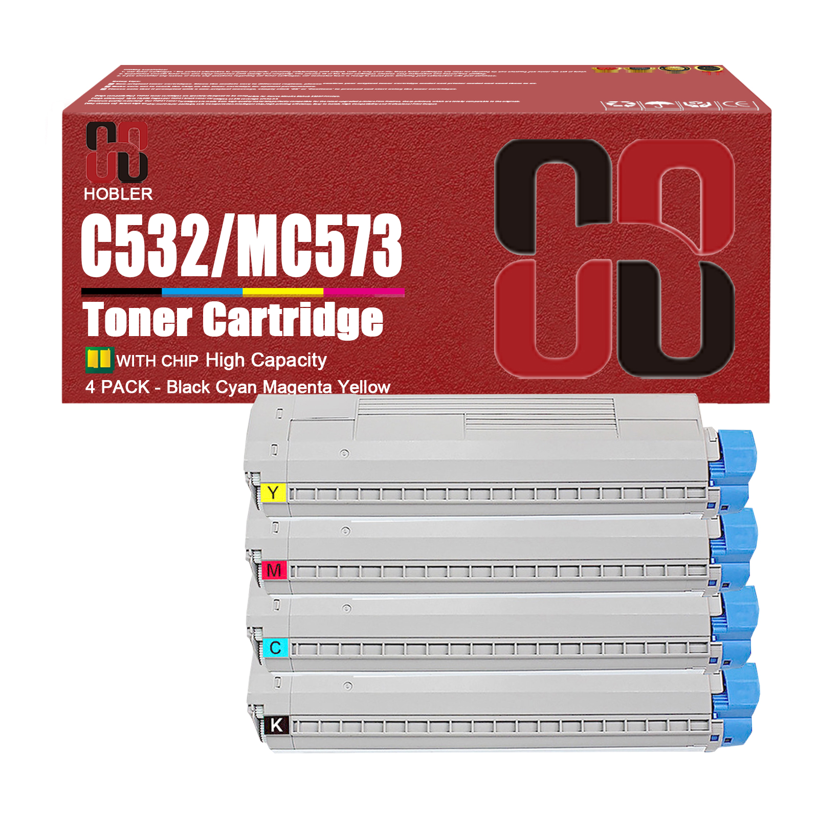 For OKI 46490604 46490603 46490602 46490601 Toner Cartridge Work for OKI C532dn C542dn MC563dn MC573dn C542 MC563 Printers-PrintsBoost