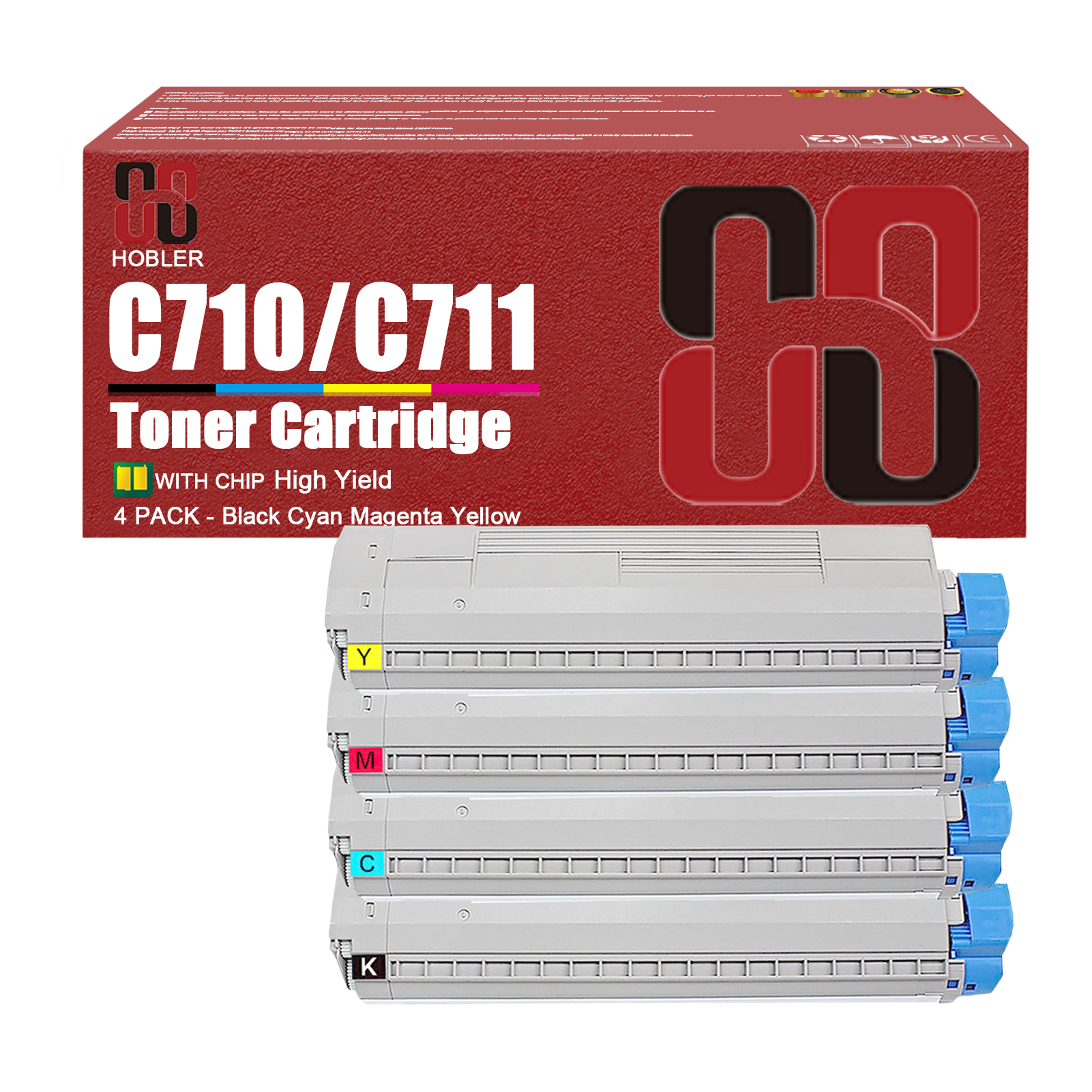 For OKI C710 C711 44318604 44318603 44318602 44318601 Toner Cartridge Work for OKI C710N C710DN C711N C711DN C711dtn Printers-PrintsBoost