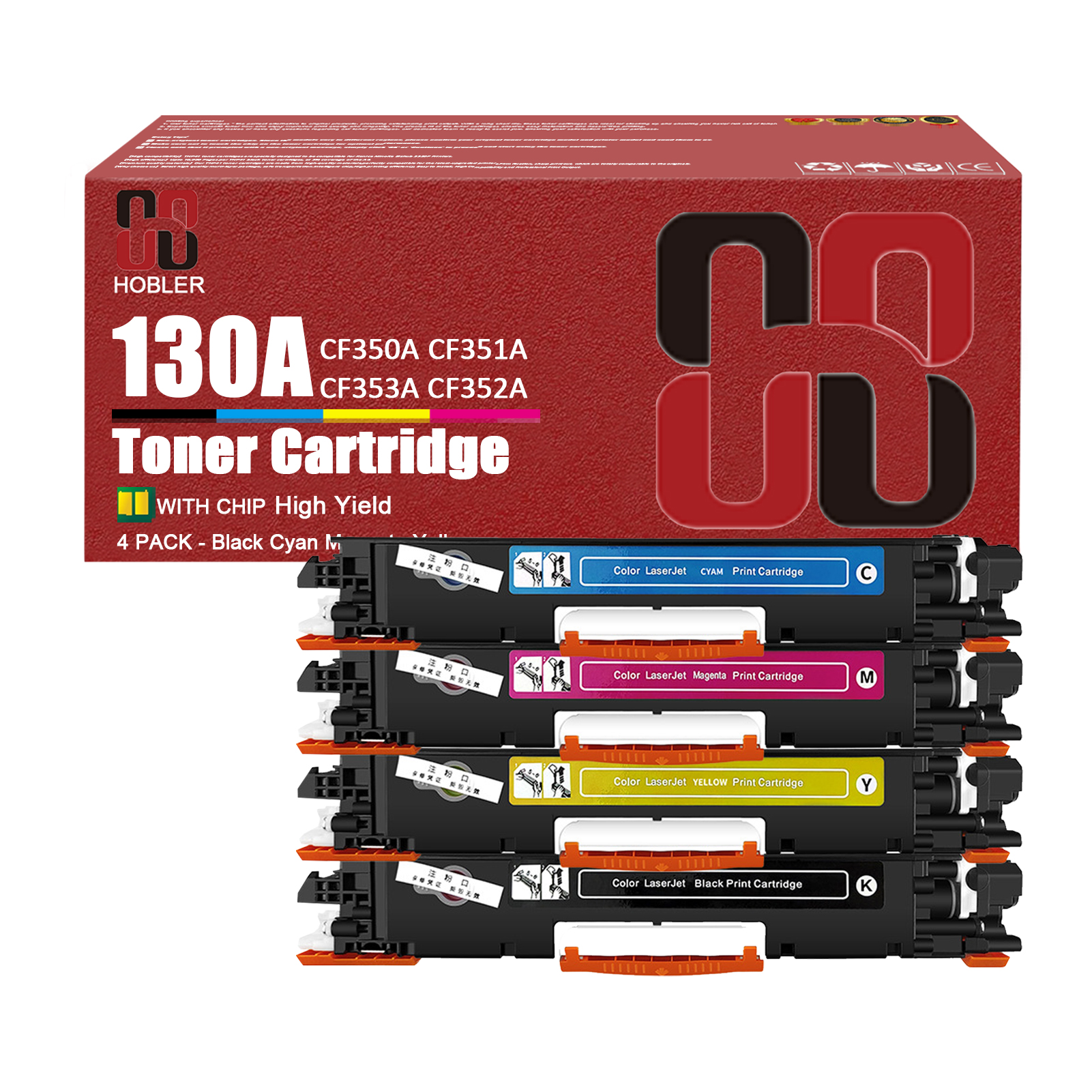  For HP 130A CF350A CF351A CF352A CF353A Toner Cartridges Work for HP Laseret 200 Color MFP M175nw M175a M175b M175c M175e Printers, Black │CF351A, Cyan │CF351A, Magenta │CF353A, Yellow │CF352A-PrintsBoost