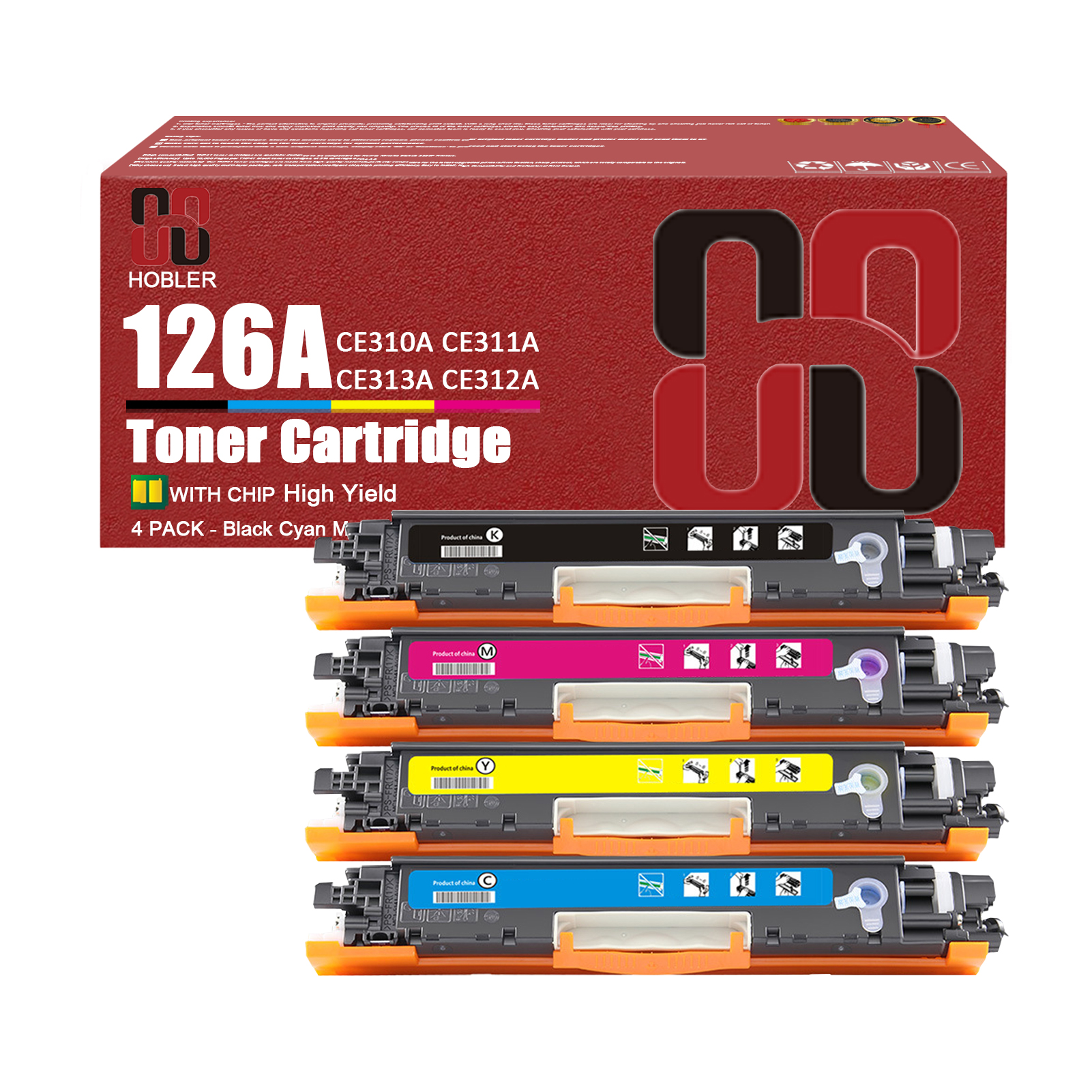 For HP 126A CE310A CE311A CE313A CE312A Toner cartridge Work for HP LaserJet Pro CP1025nw Color Printer, HP LaserJet Pro 100 color MFP M175nw, HP LaserJet Pro 200 M275nw Printers-PrintsBoost