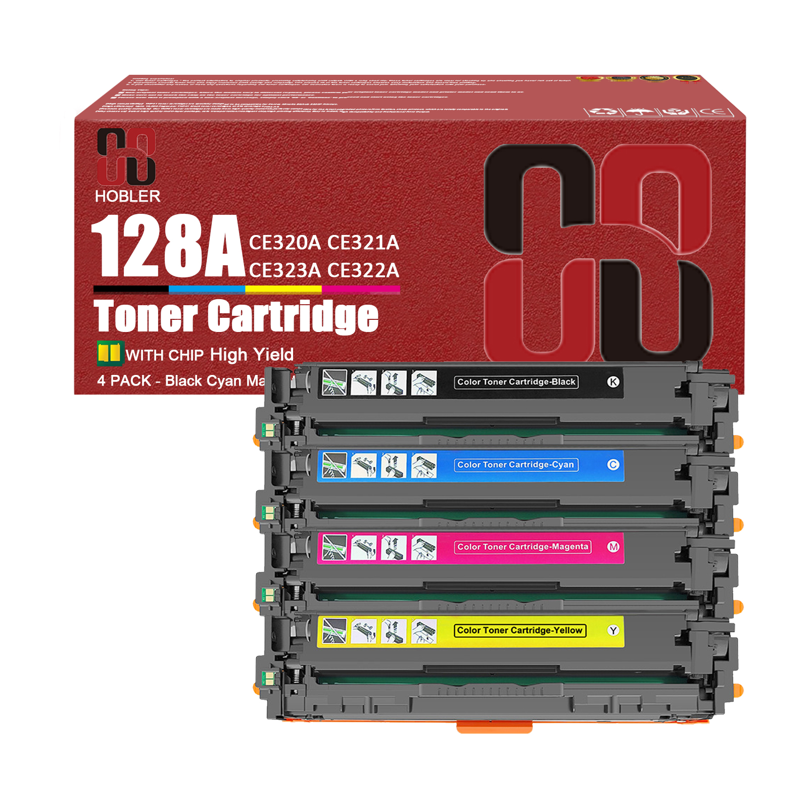For HP 128A CE320A CE321A CE323A CE322A Toner cartridge Work for HP LaerJet Pro CP1525nw CP1525n CM1415fnw CM1415fn Printers-PrintsBoost