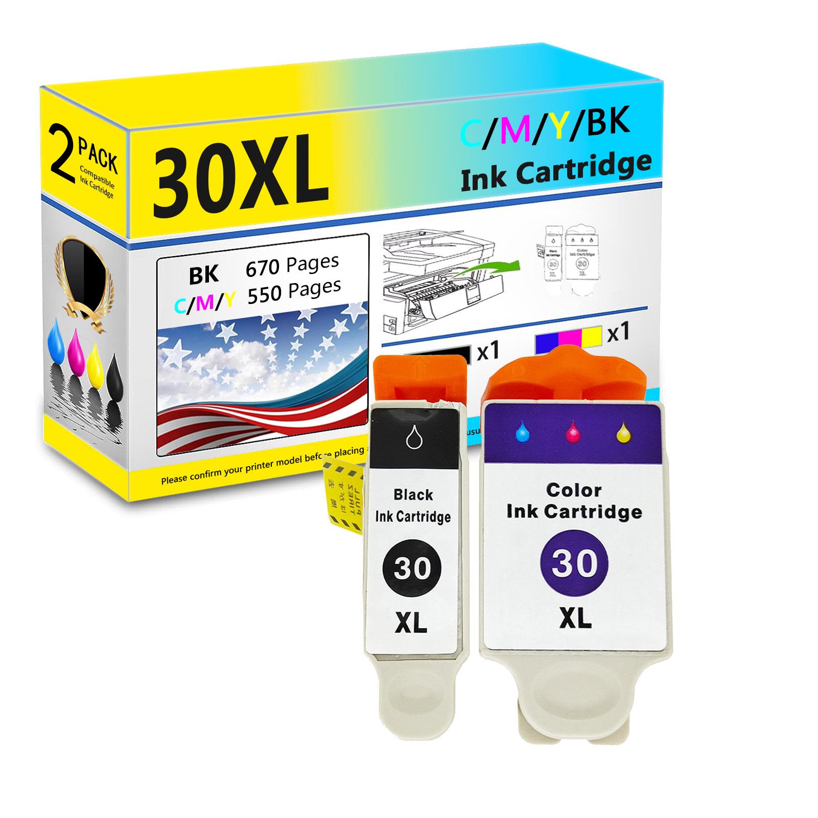 For Kodak 30XL 30 Ink Cartridge Work for Kodak ESP C110 C310 C315 1.2 3.2 3.2S ESP Office 2150 2170 Hero 2.2 3.1 Printers-PrintsBoost