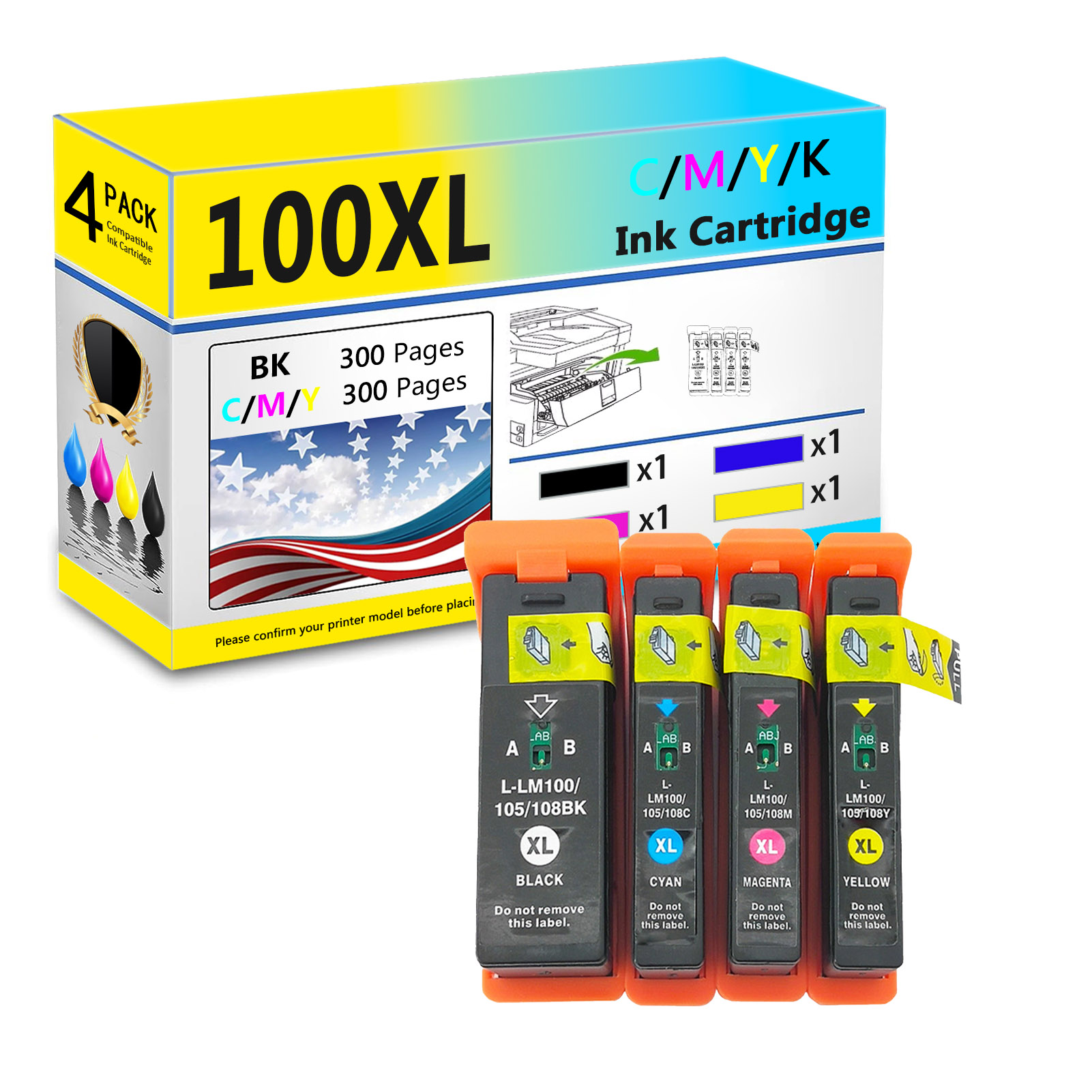 For Lexmark 100 100XL 105XL 108XL Ink Cartridge Work for Lexmark S301 S302 S305 S405 S409 S505 S605 S308 S408 Printers-PrintsBoost