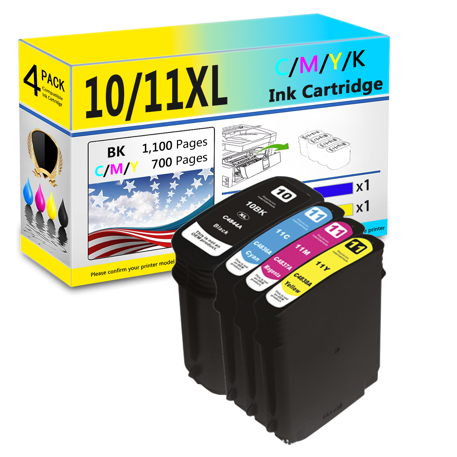 For HP 10XL 11XL Ink Cartridge Work For HP DesignJet 70 100 800 500 Cc800ps OfficeJet Pro K850 9100 9110 9120 Printers-PrintsBoost