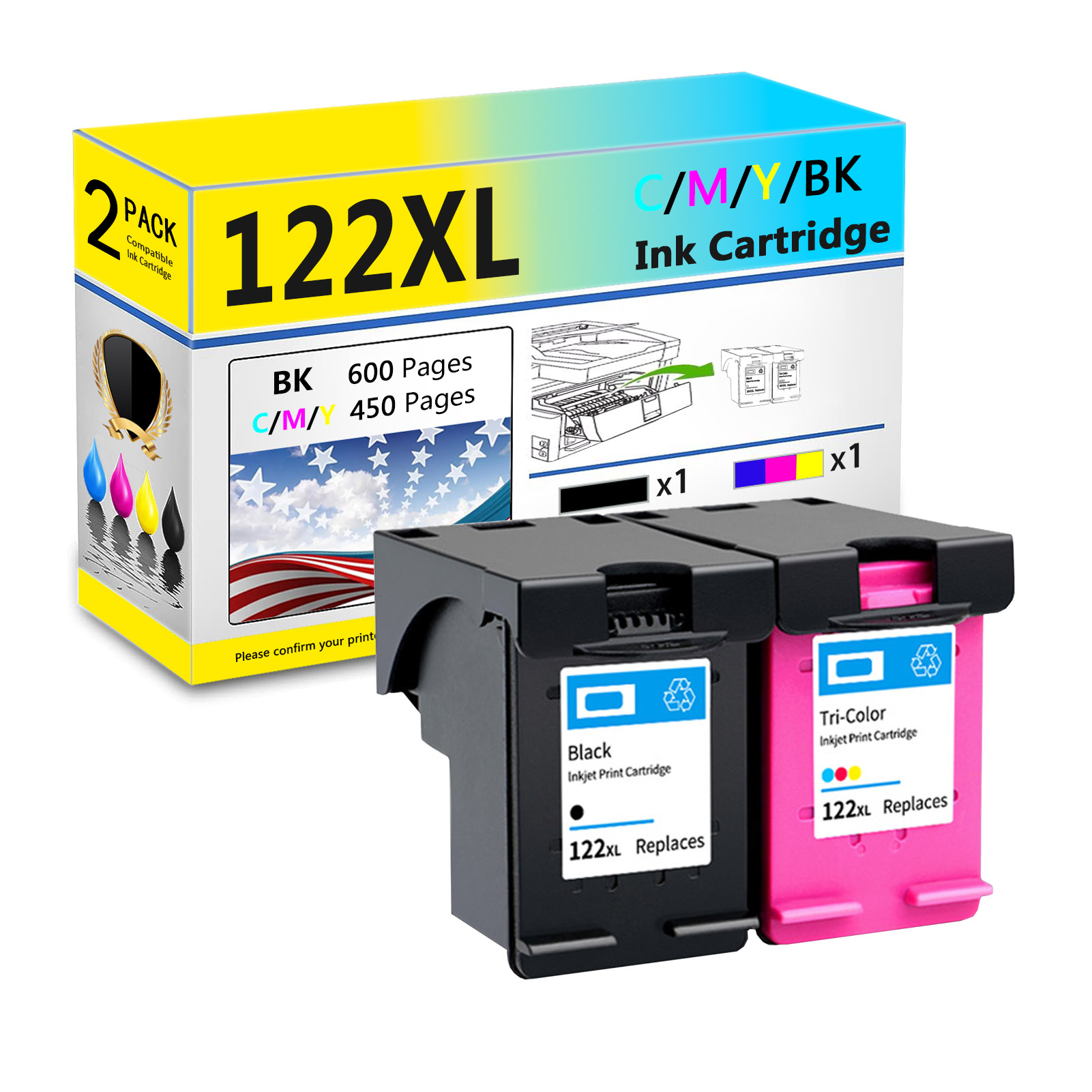 For HP 122 122XL Ink Cartridge Work for HP Deskjet 1000 1010 1011 1012 1015 1050 1050A 1051 1055 1056 1510 1511 Printers-PrintsBoost