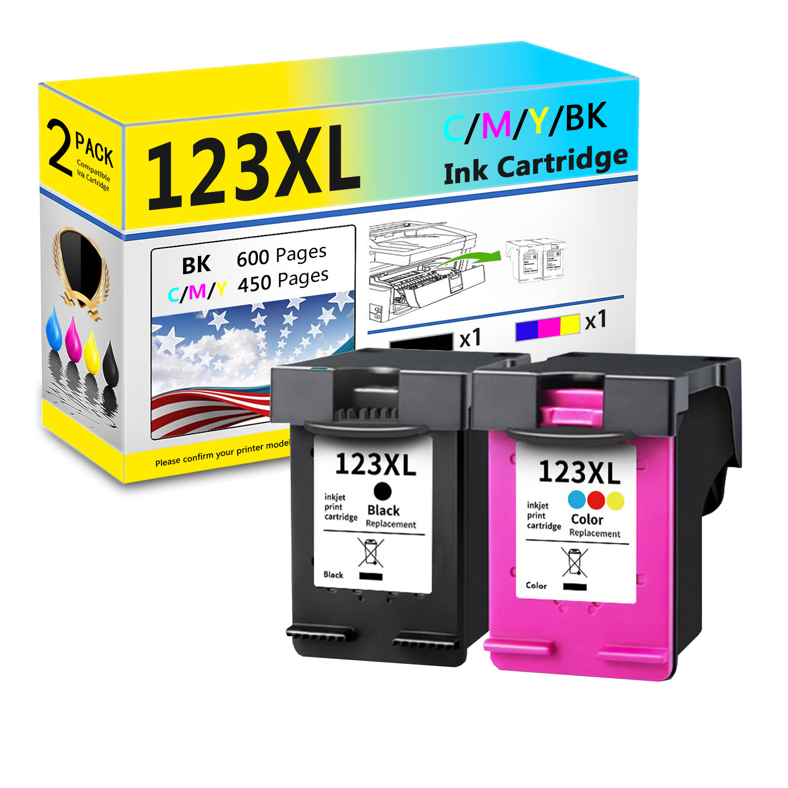 For HP 123XL Ink Cartridge Work For HP OfficeJet 5220 5255, DeskJet 1110 1111 1115 2130 2131 2620 2622 2623 2624 2628 2655 Printers-PrintsBoost