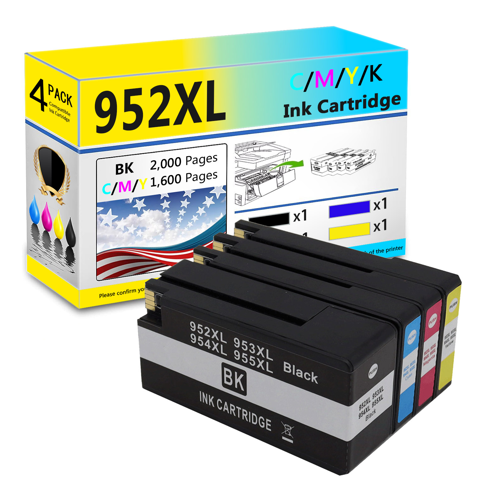 For HP 952XL Ink Cartridge Work For HP OfficeJet Pro 8710 7740 8720 8210 8715 8702 7720 8730 8740 8216 8725 8700 Printers-PrintsBoost