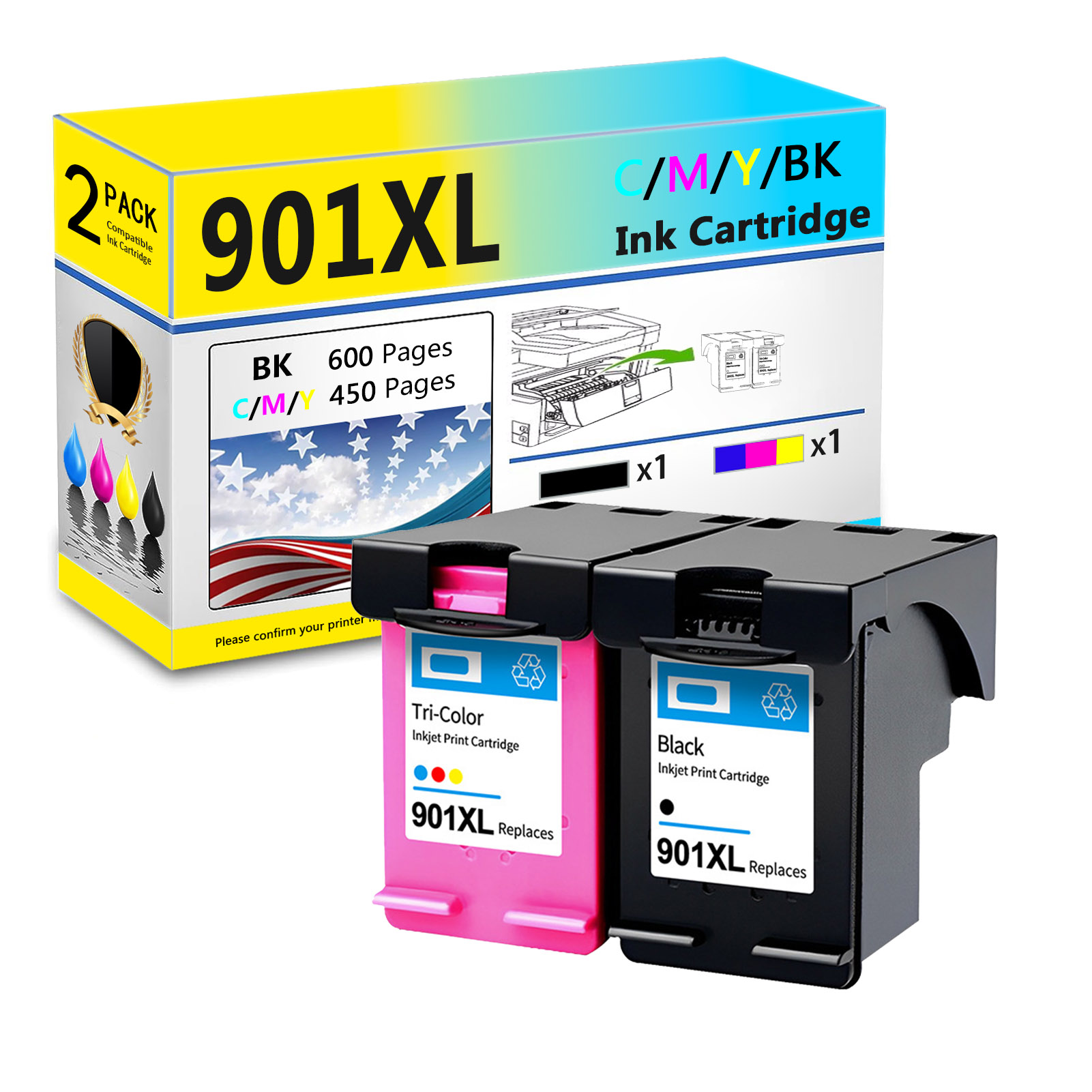 For HP 901XL Ink Cartridge Work For OfficeJet J4500 J4540 J4550 J4580 J4620 J4640 J4660 J4680 G501a G501n G501g Printers-PrintsBoost