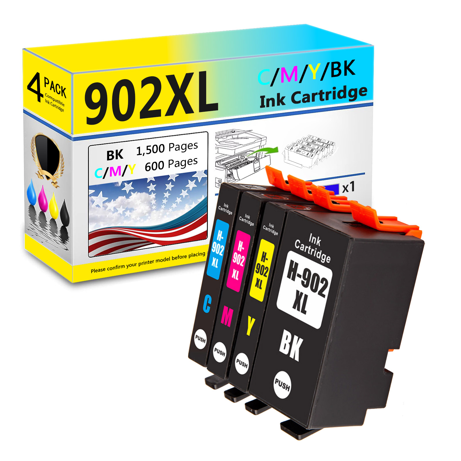 For HP 902XL Ink Cartridge Work For HP OfficeJet Pro 6954 6960 6961 6963 6964 6965 6966 6968 6970 6971 6974 6975 6978 6979 Printers-PrintsBoost