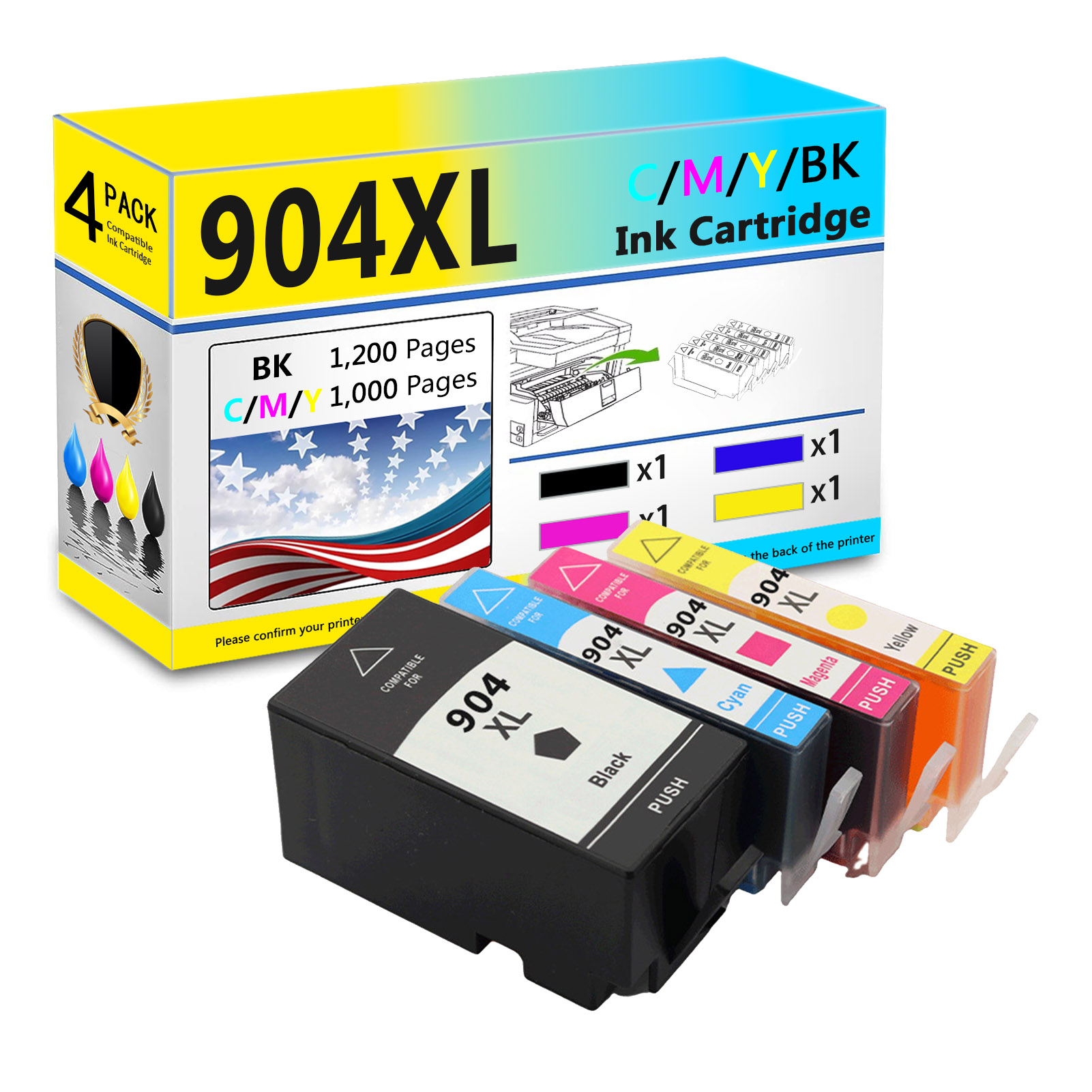 For HP 904XL Ink Cartridge Work For HP OfficeJet Pro 6970 Printer