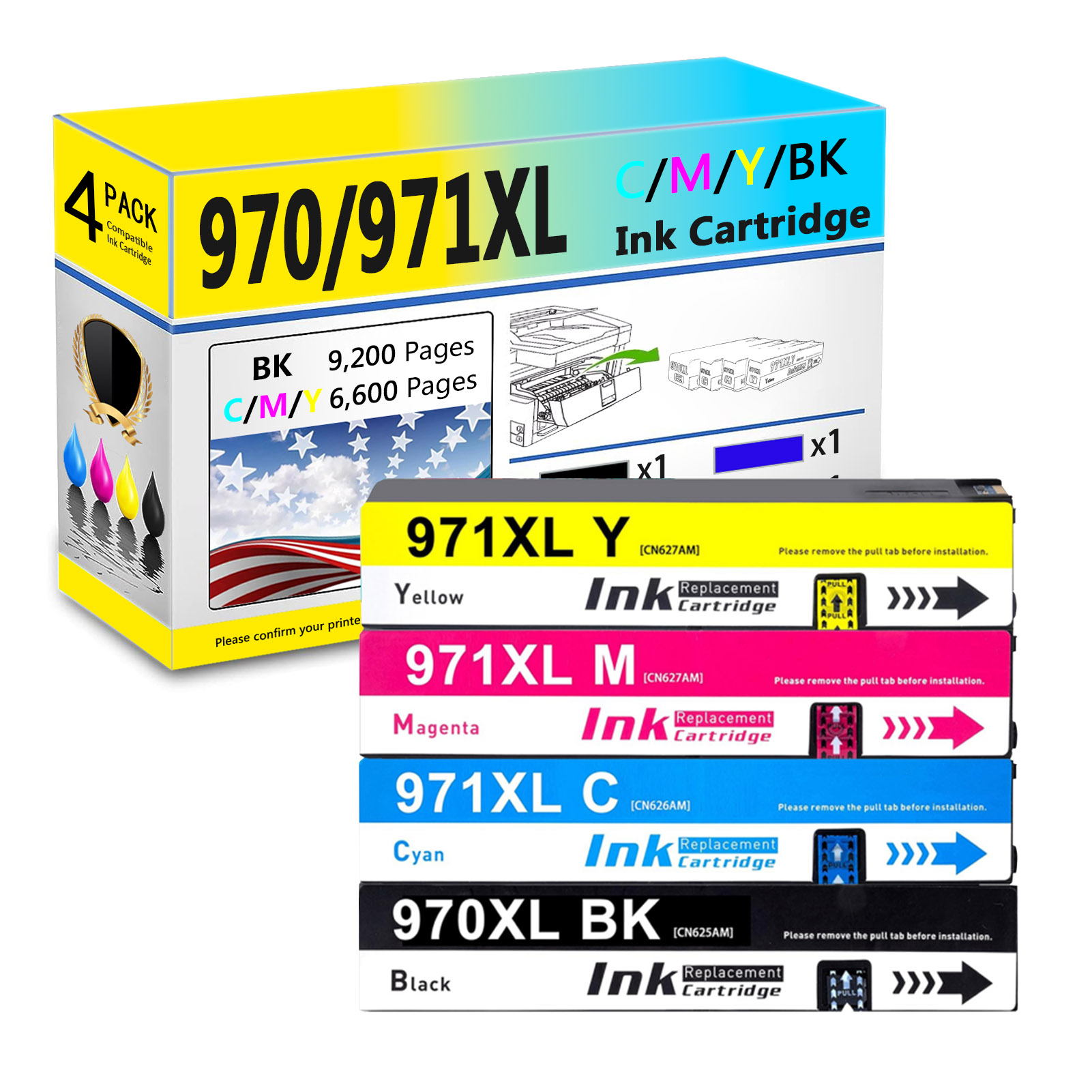 For HP 970XL 971XL Ink Cartridge Work For HP OfficeJet Pro X451dn X451dw X476dn X476dw X551dw X576dw Printers-PrintsBoost