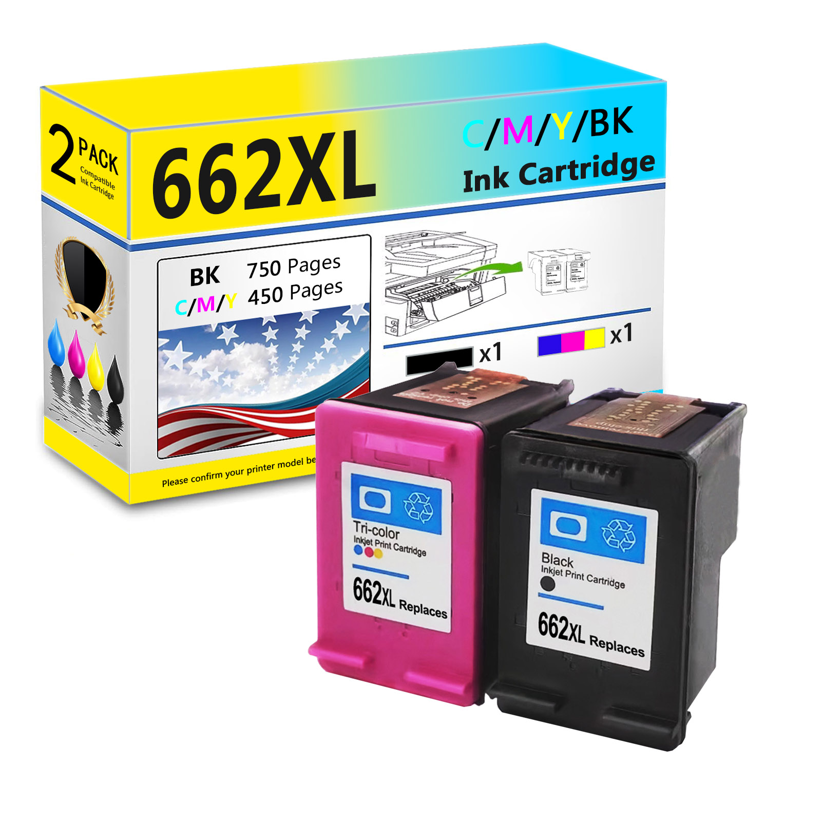 For HP 662XL Ink Cartridge Work For HP DeskJet 1015 1515 1516 2515 2516 2545 2546 2645 2646 3515 3516 3545 3546 3564 4645 Printers-PrintsBoost