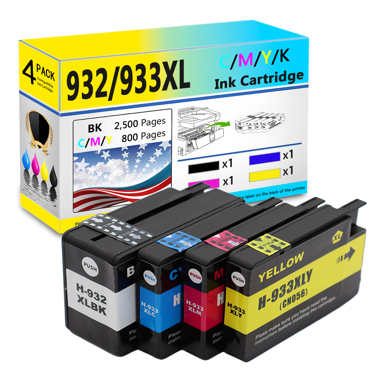 For HP 932XL 933XL Ink Cartridge Work For HP OfficeJet 6600 6100 6700 7110 7610 7612 7510 7620 Printers-PrintsBoost