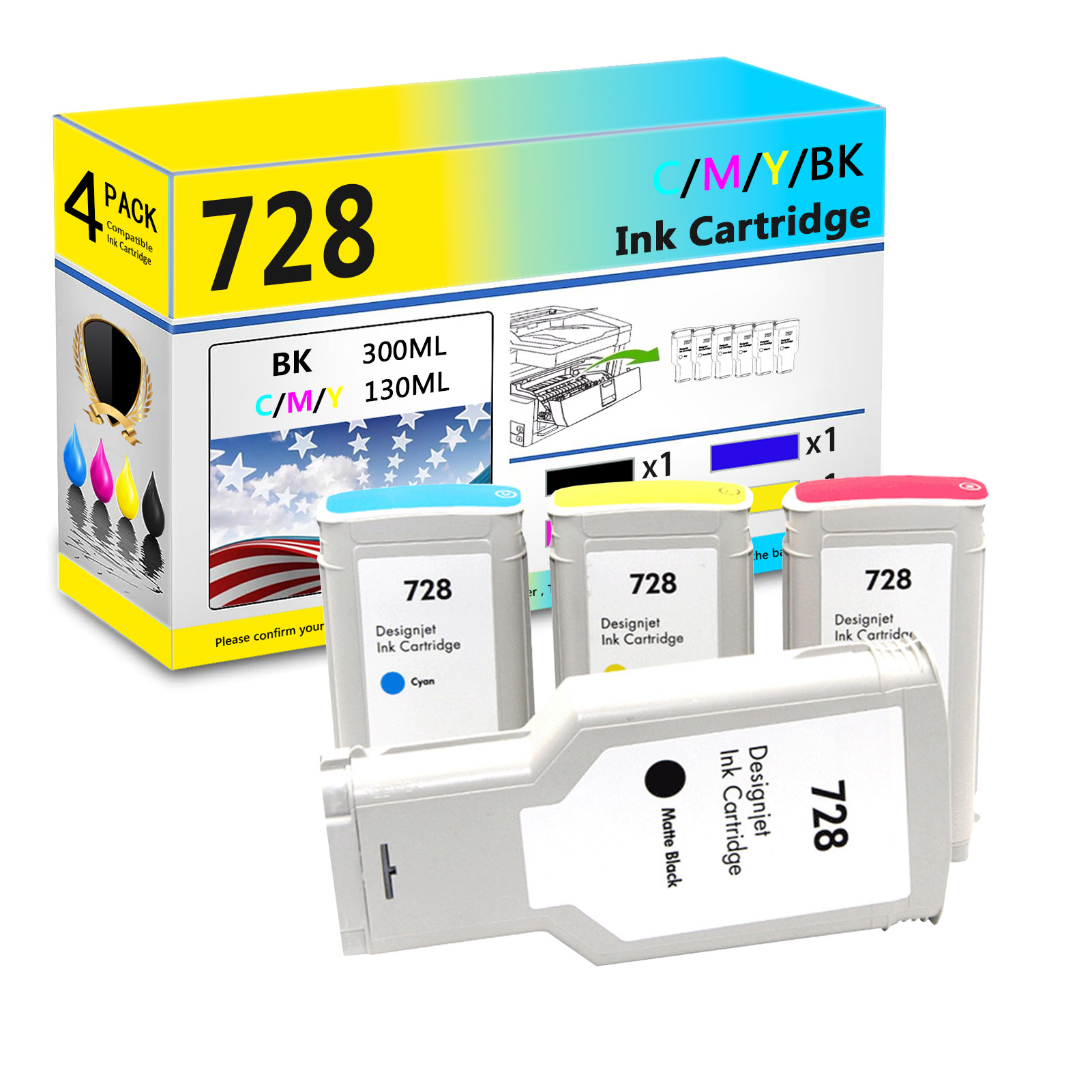  For HP 728 Ink Cartridge Work For Designjet T830 T730 Plotters