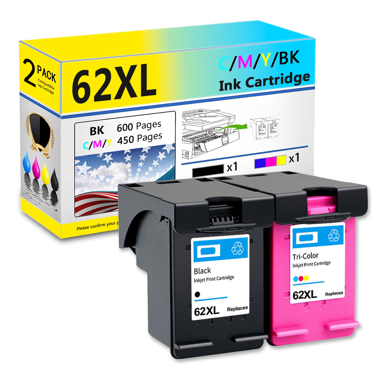For HP 62XL Ink Cartridge Work For HP OfficeJet 200 200c 250 250c 258 5740 5741 5742 5743 5744 5745 5746, Envy 5540 5541 5543 Printers-PrintsBoost