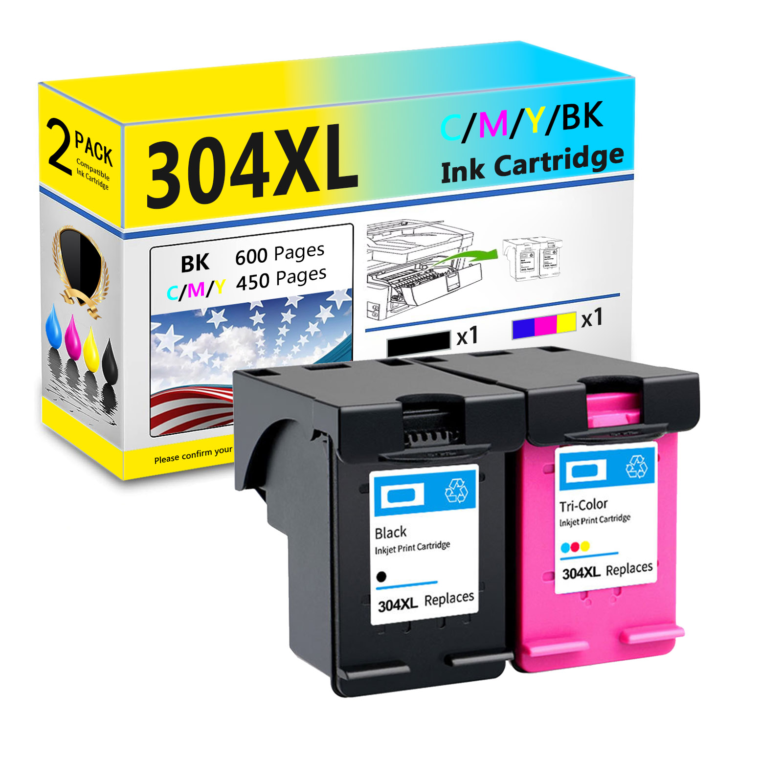For HP 304XL Ink Cartridge Work For HP AMP 120 125 130 Envy 5030 5032 5020 5010 Deskjet 3760 2630 3750 2620 2622 3720 3762 Printers-PrintsBoost