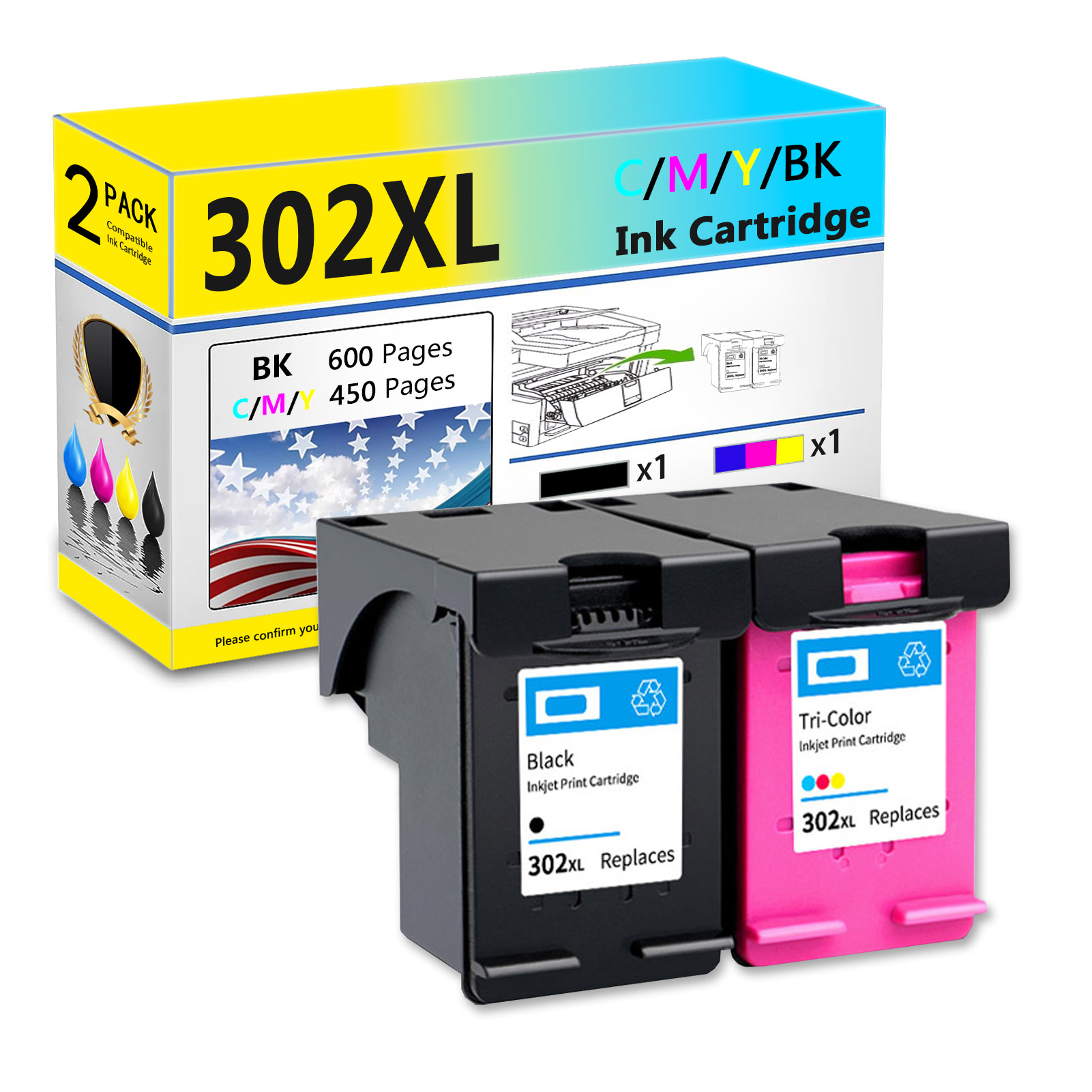 For HP 302XL Ink Cartridge Work For HP Officejet 3830 3834 4650 4658 5220 5255 AMP 130 Envy 4510 4513 4528 5020 Printers-PrintsBoost